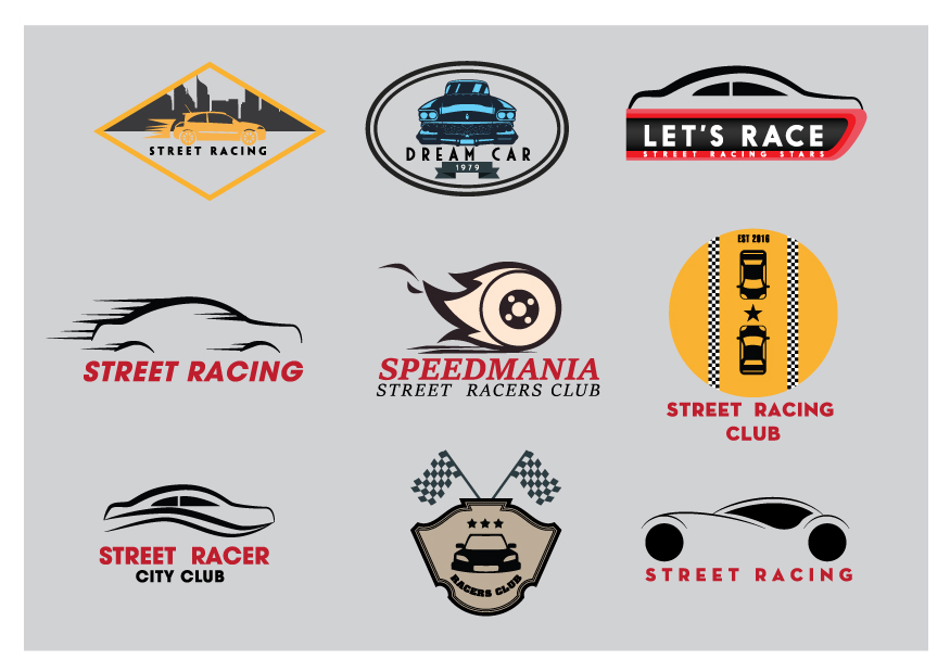 street racing clubs logo sets with various styles