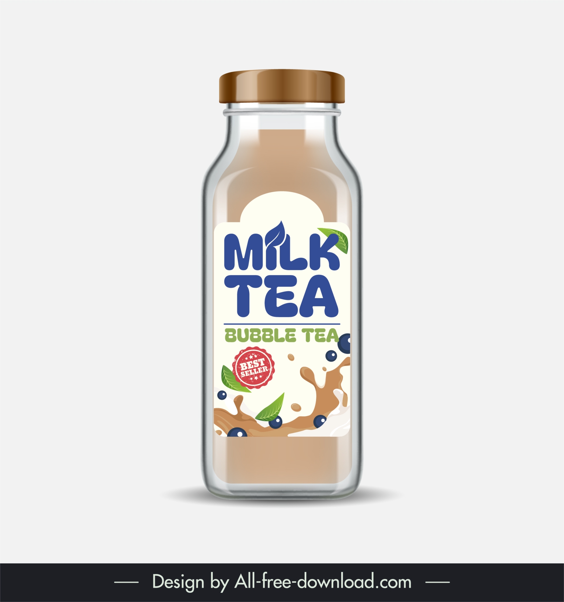 milk tea bottle packaging template dynamic splashing liquid