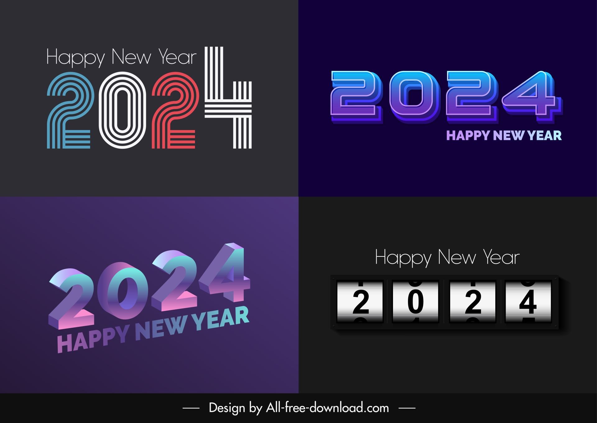 happy new year 2024 templates collection elegant modern flat texts numbers