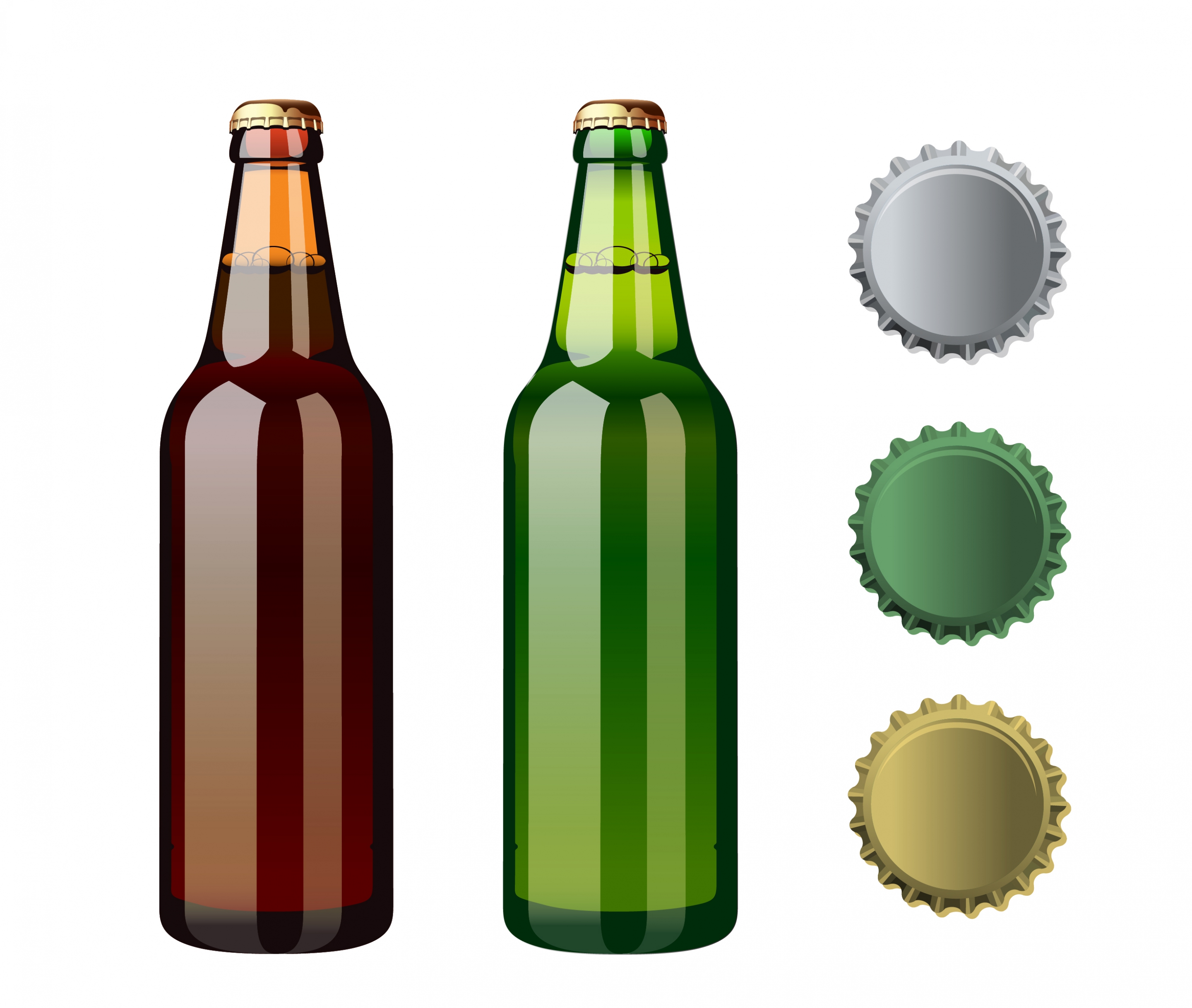 beer bottles lid icons shiny colored design