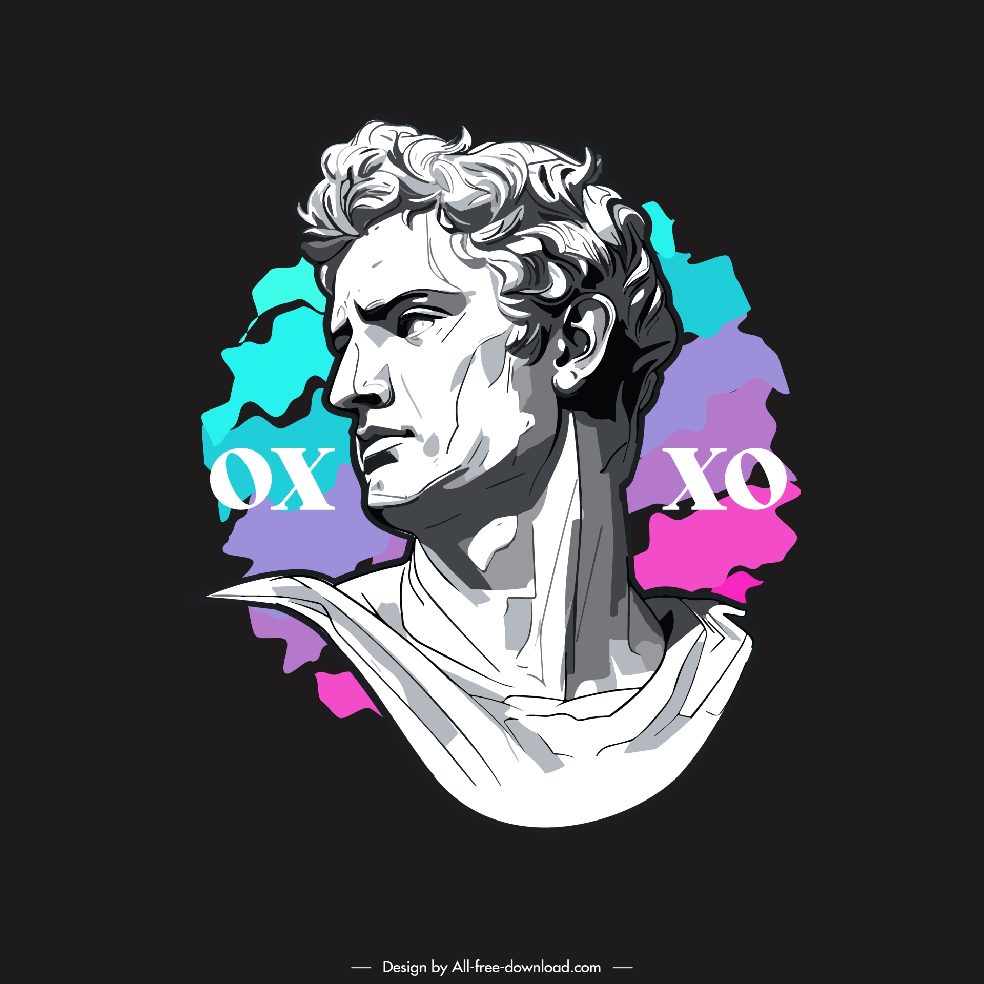 t shirt design elements retro handdrawn bust statue  