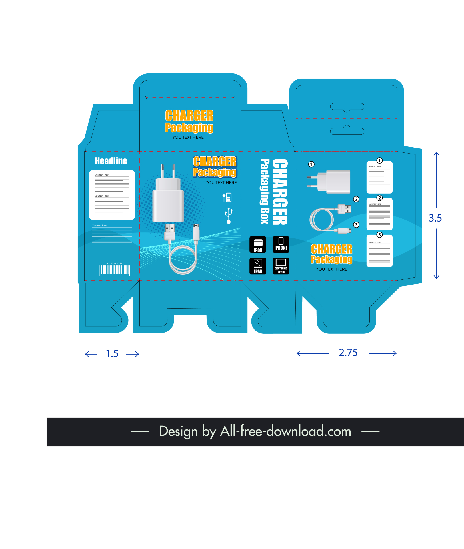 mobile charger paper packaging template elegant modern flat design