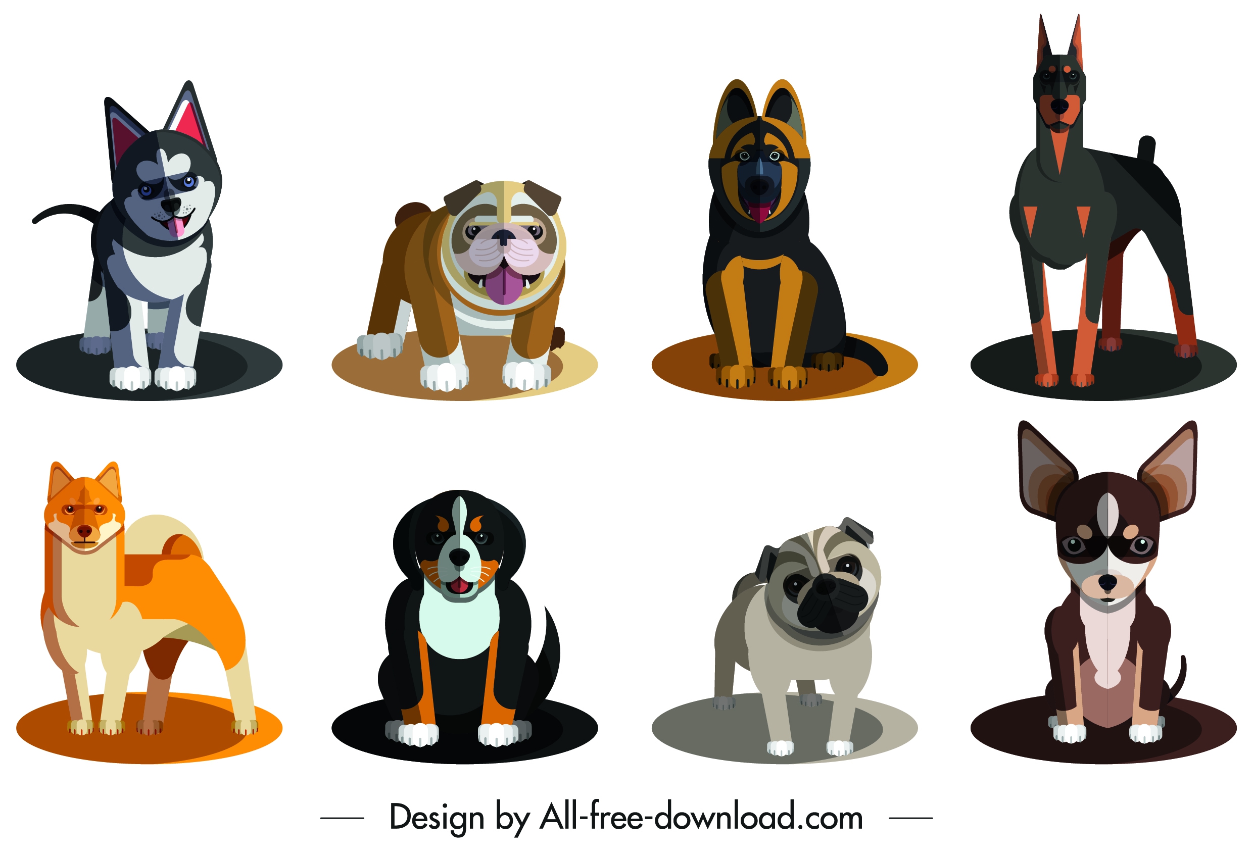 dog species icons cute colored cartoon design