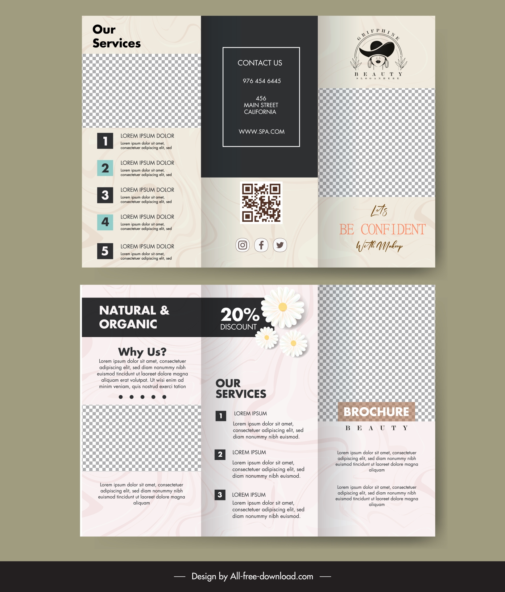 beauty salon brochure template elegant checkered flora trifold