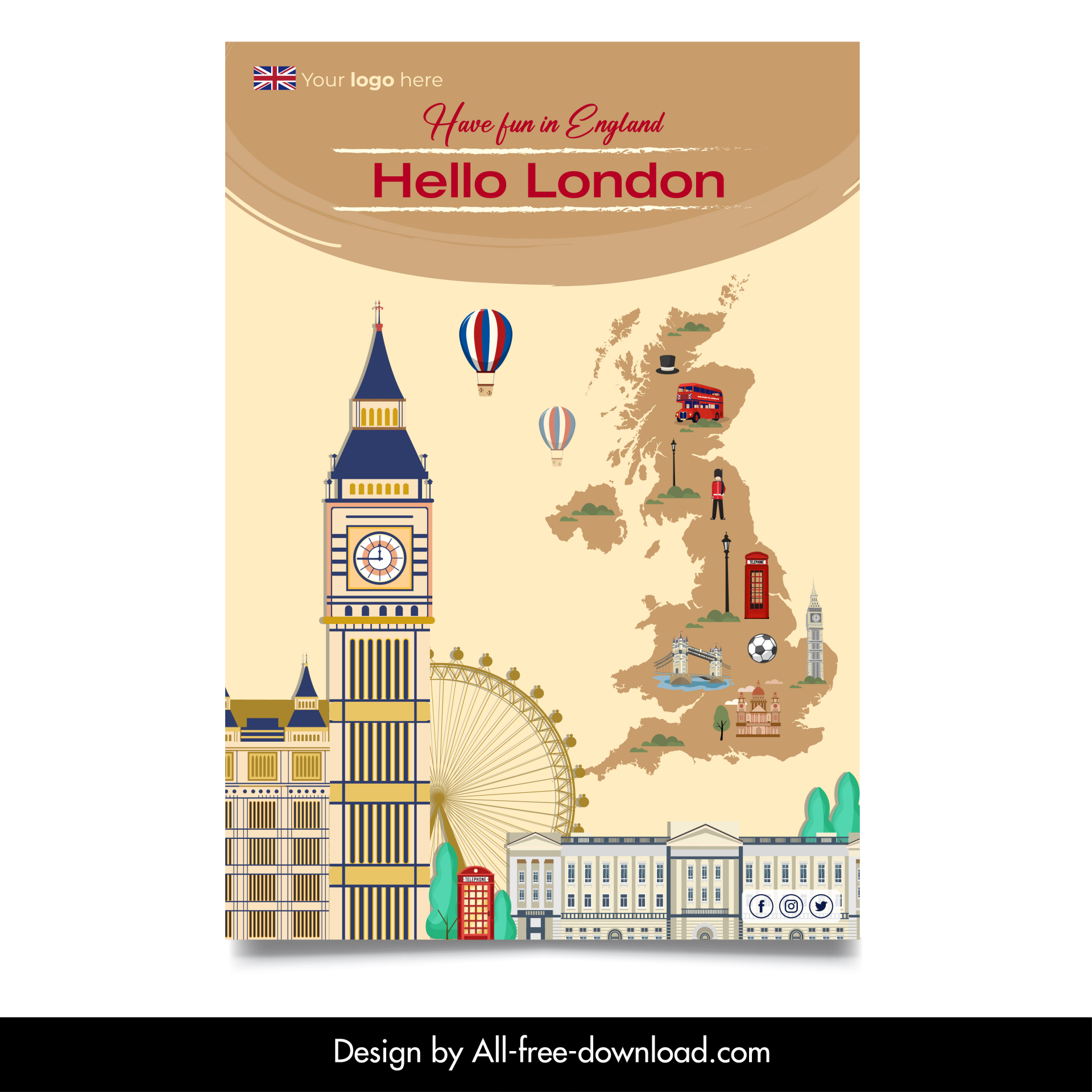 welcome to london advertising poster template city symbols elements design 