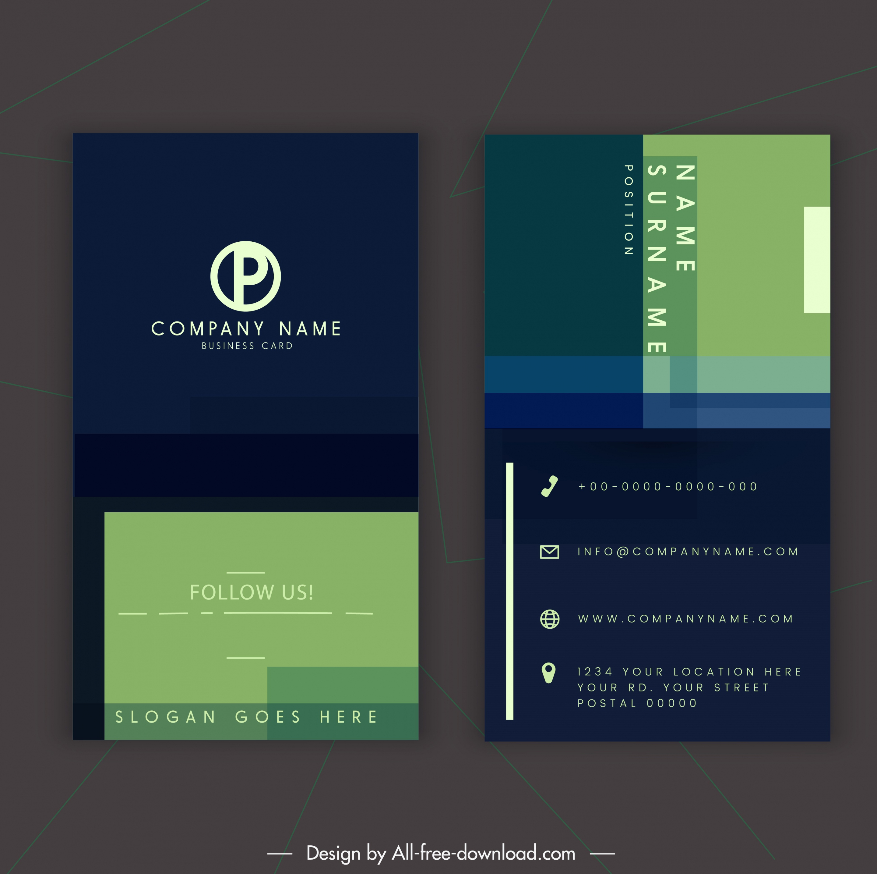 business card template elegant dark vertical decor