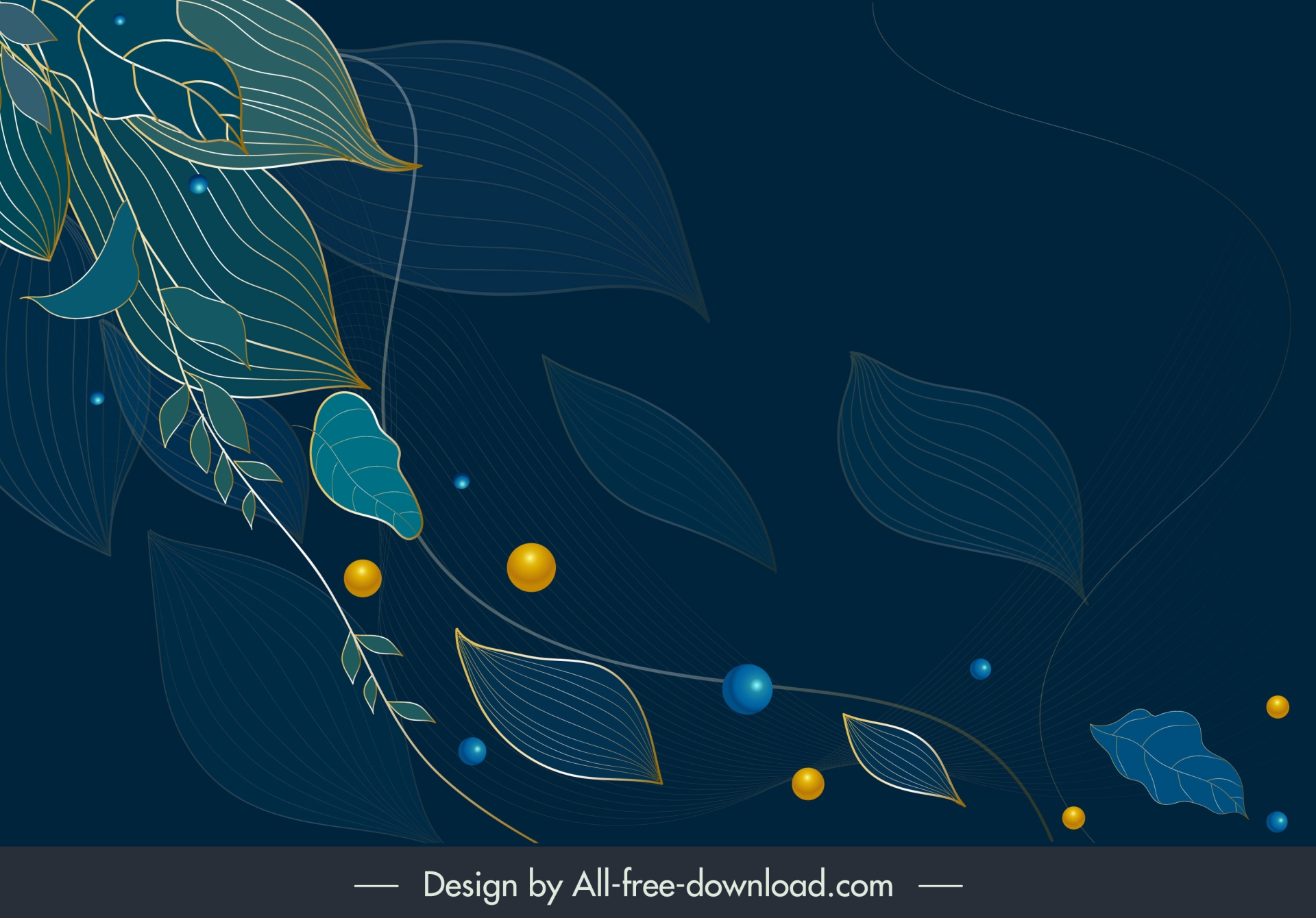 blue leaves on dark background template classical handdrawn