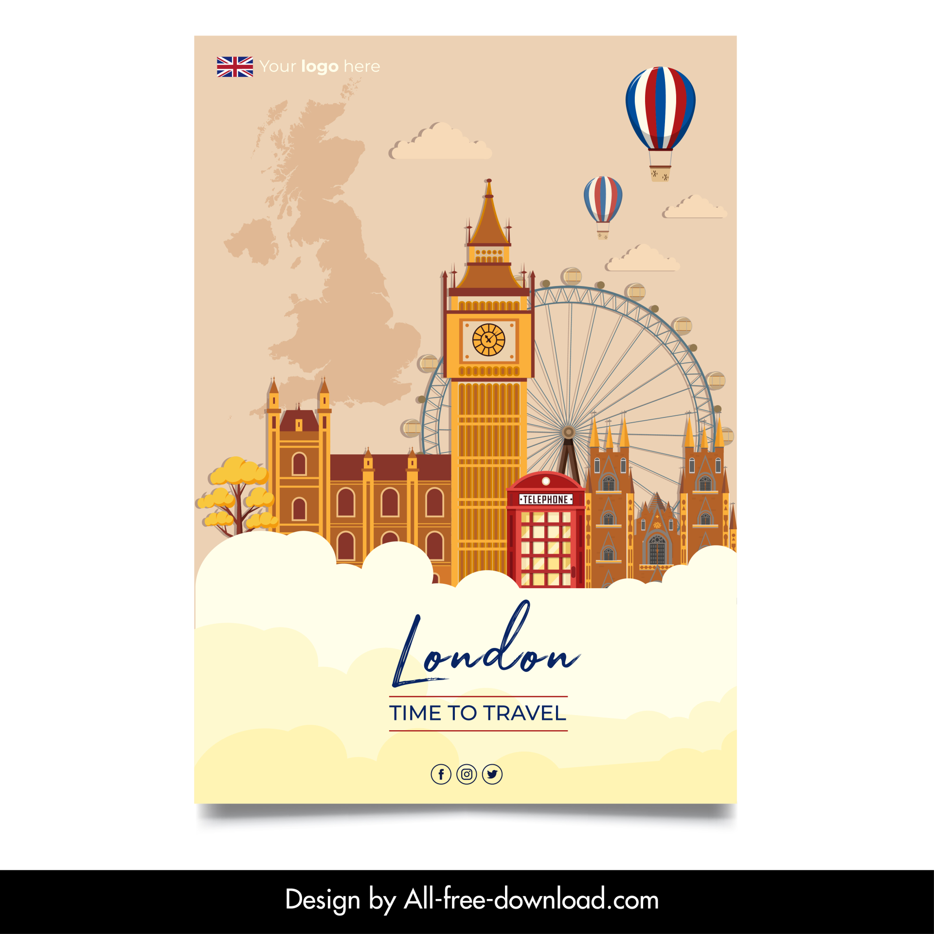 london travel poster template flat architectures scene sketch