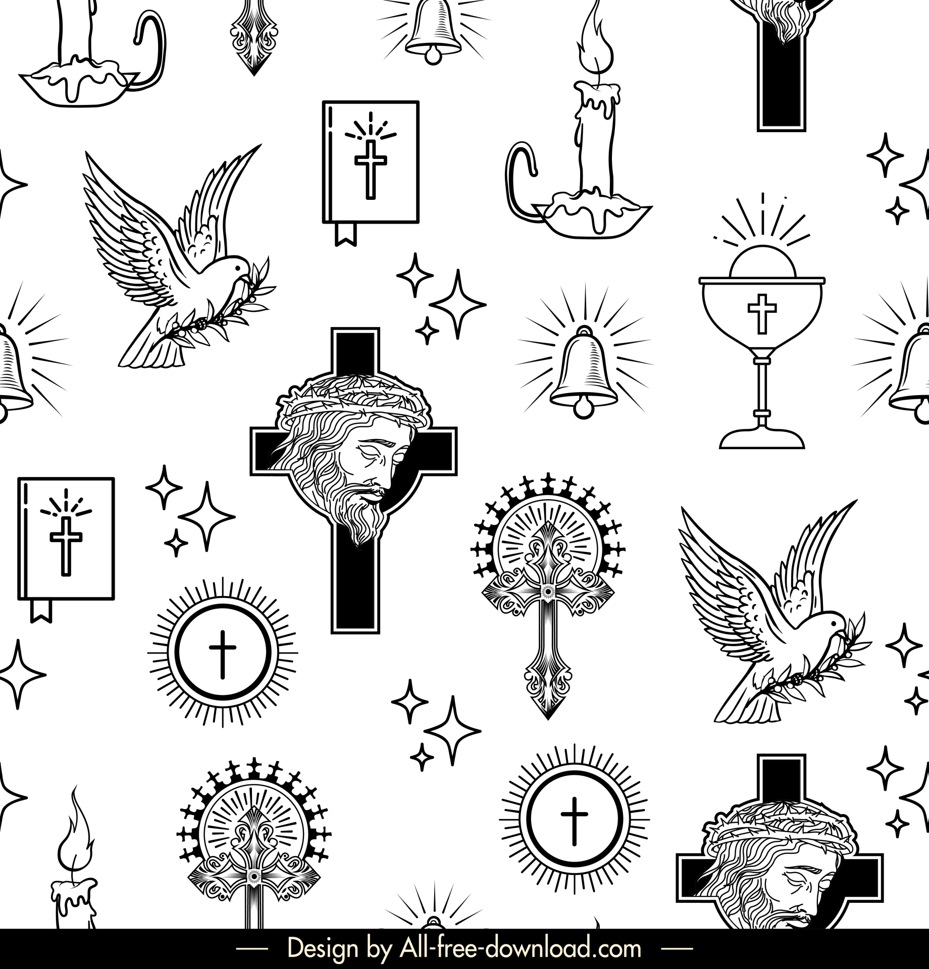 christianity pattern template black white repeating traditional religious symbols elements decor