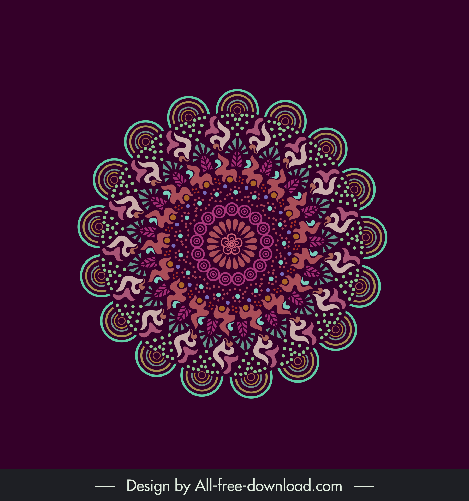 mandala flower icon symmetrical circle shape dark retro design