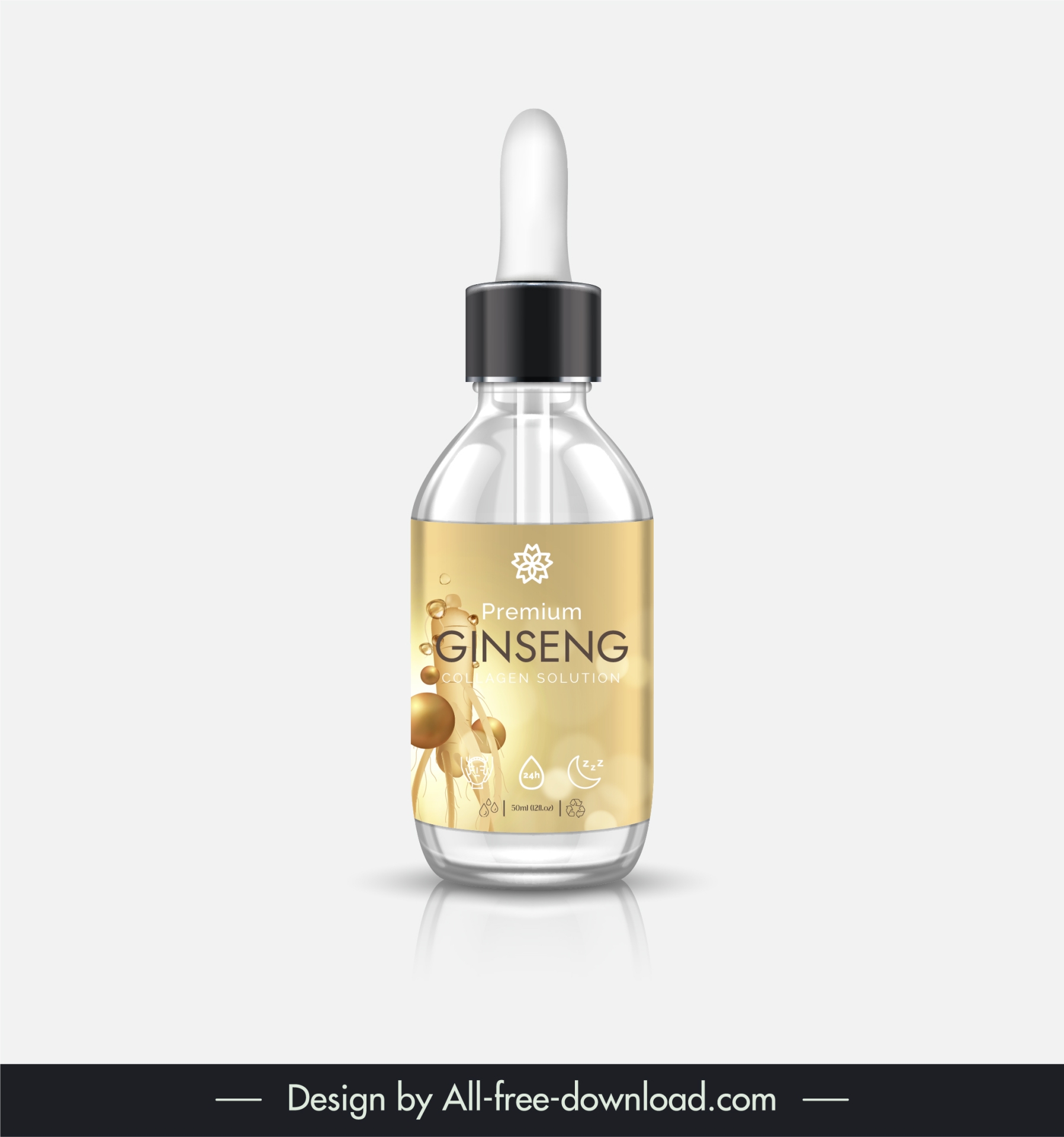 collagen serum bottle packaging template elegant realistic ginseng decor