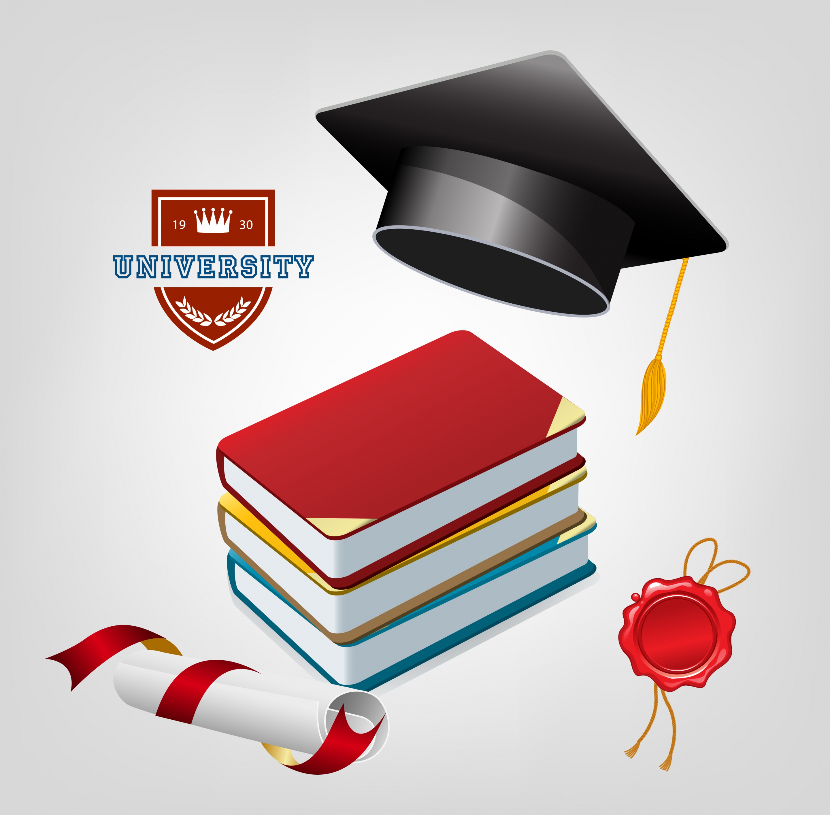 university banner colored 3d cap books diploma icons