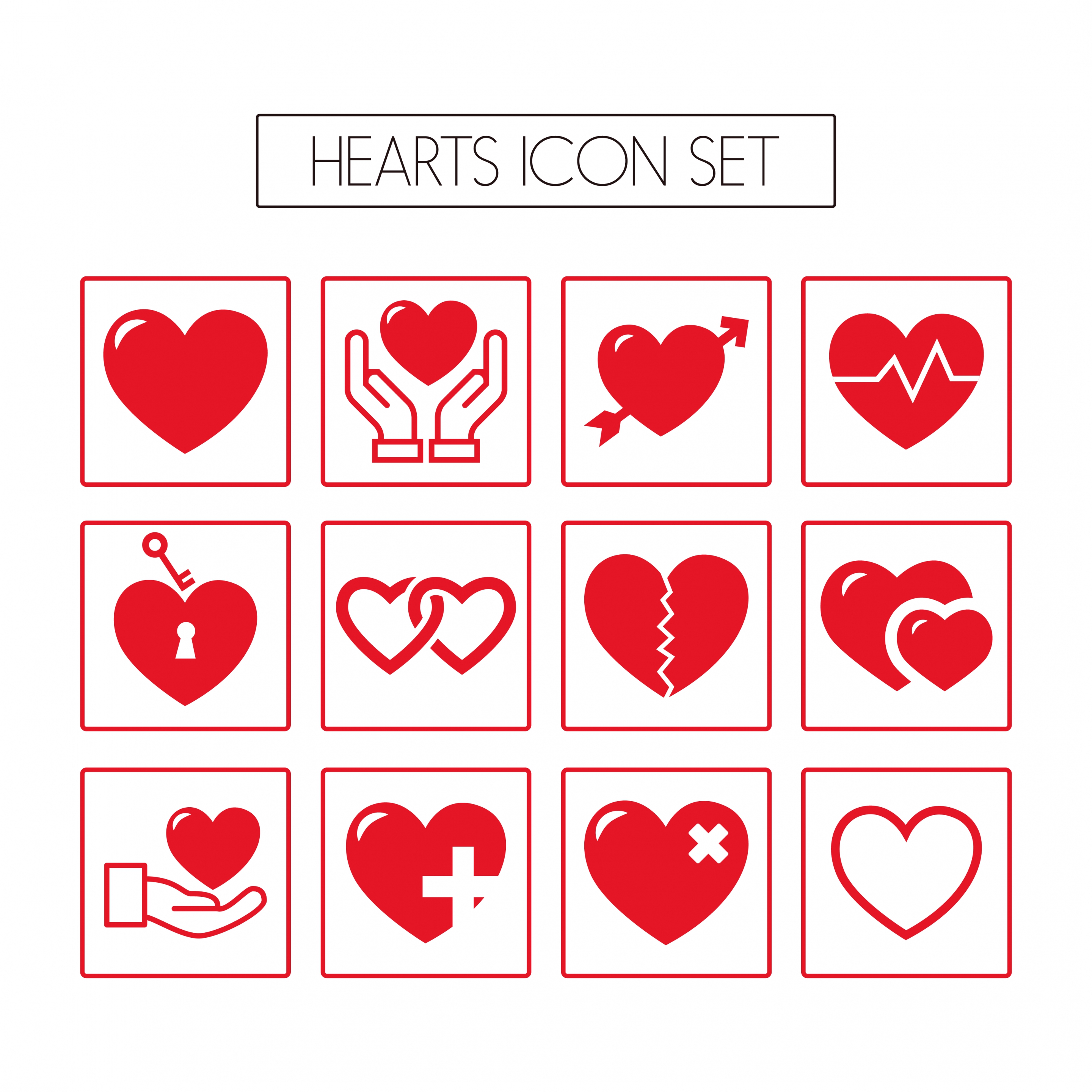 heart icons collection various red flat types isolation