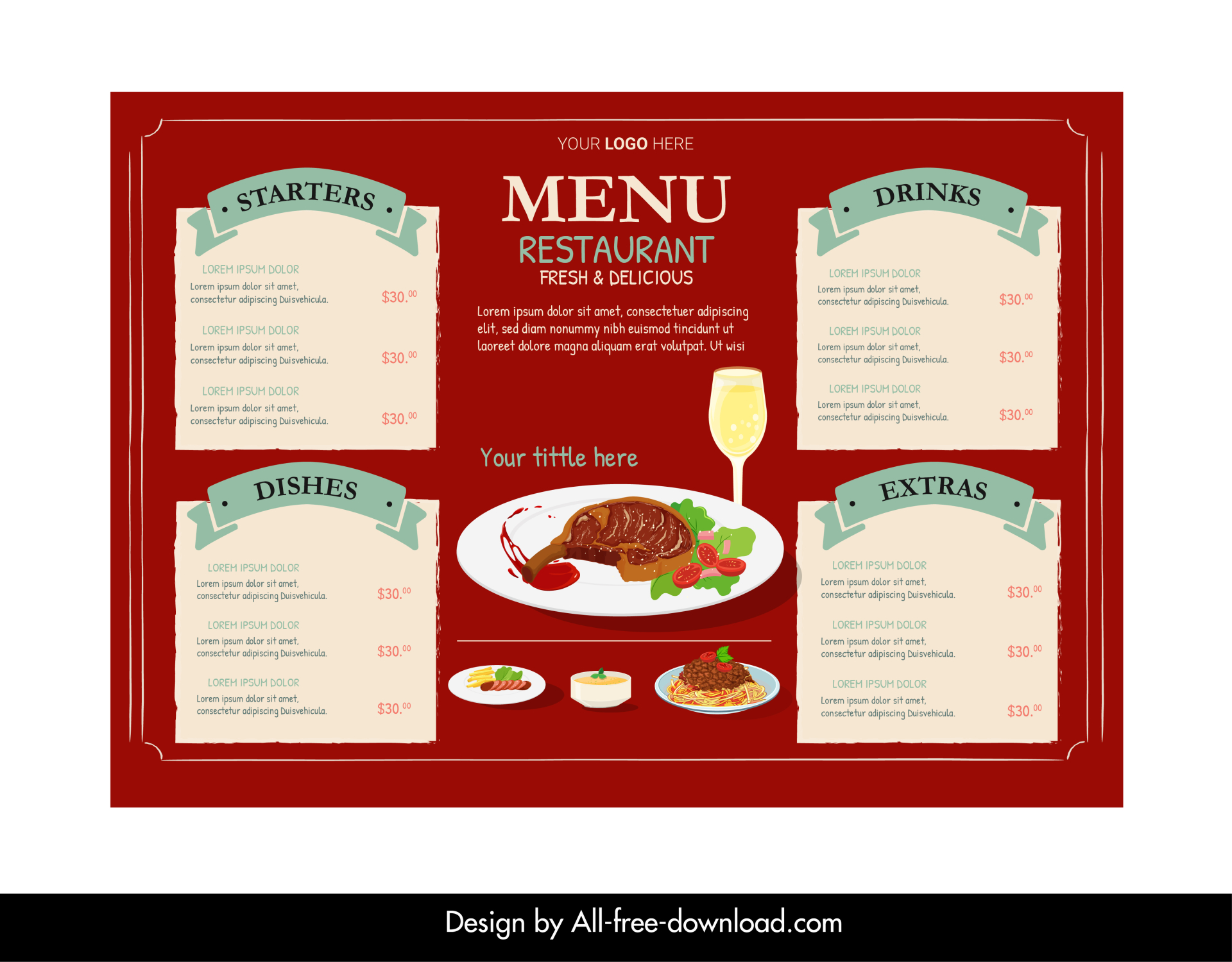 steak restaurant menu template elegant classic design 