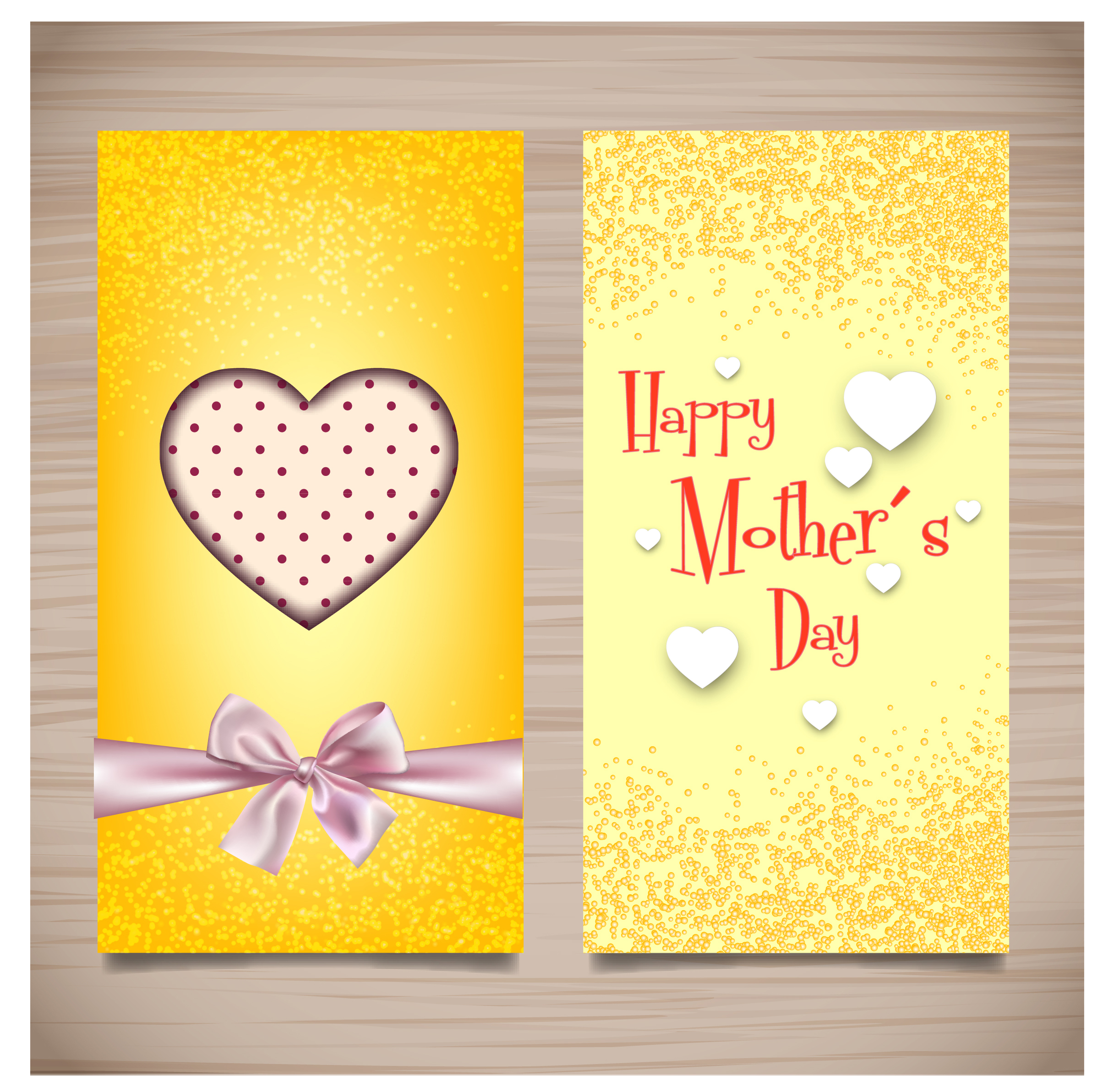 yellow mother day card desinged with hearts