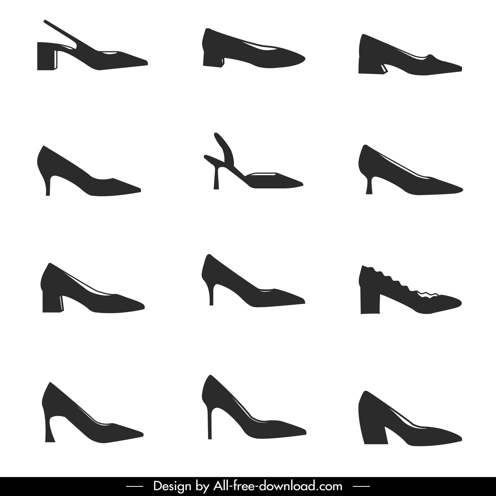 fashion shoes design elements collection flat silhouettes