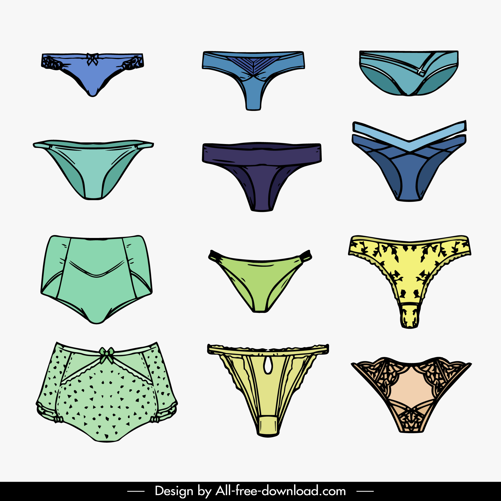 female underwear design templates flat handdrawn 