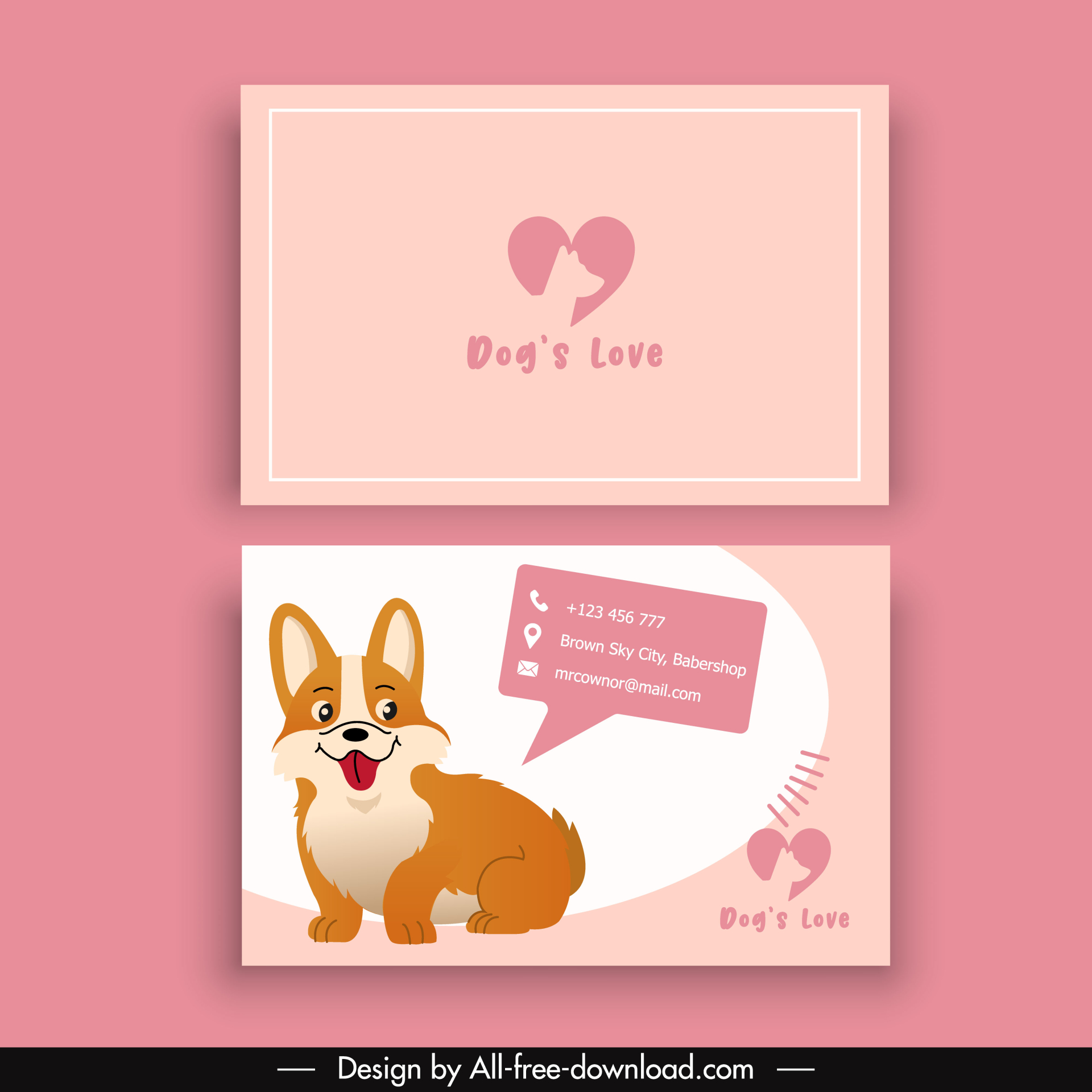 pet care business card templates cute cartoon