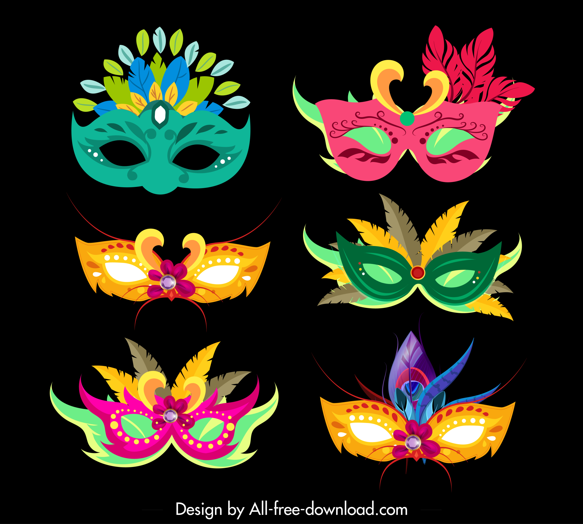 the mask carnival design elements flat colorful classical feathers decor