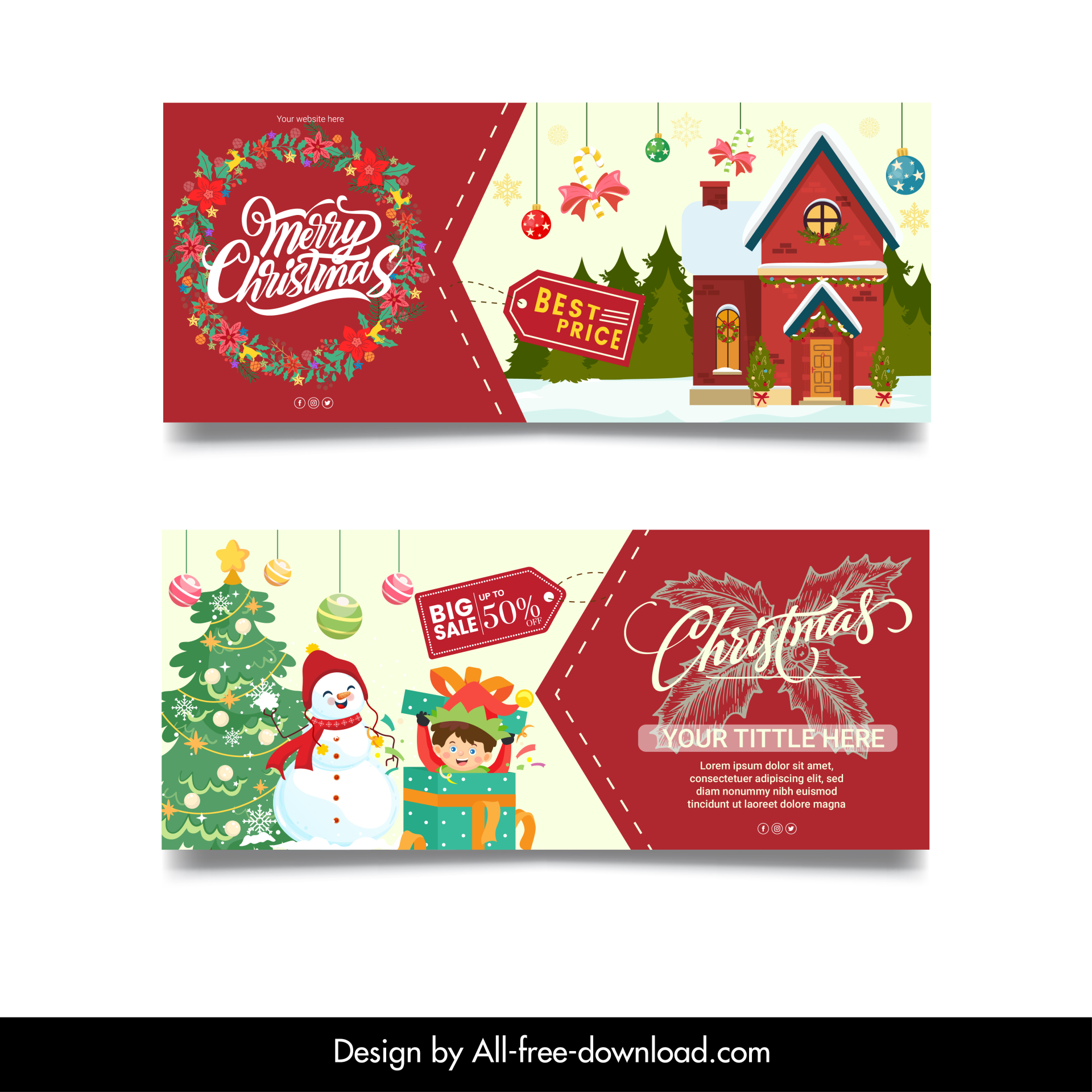 christmas sale banner templates cute cartoon design xmas elements decor