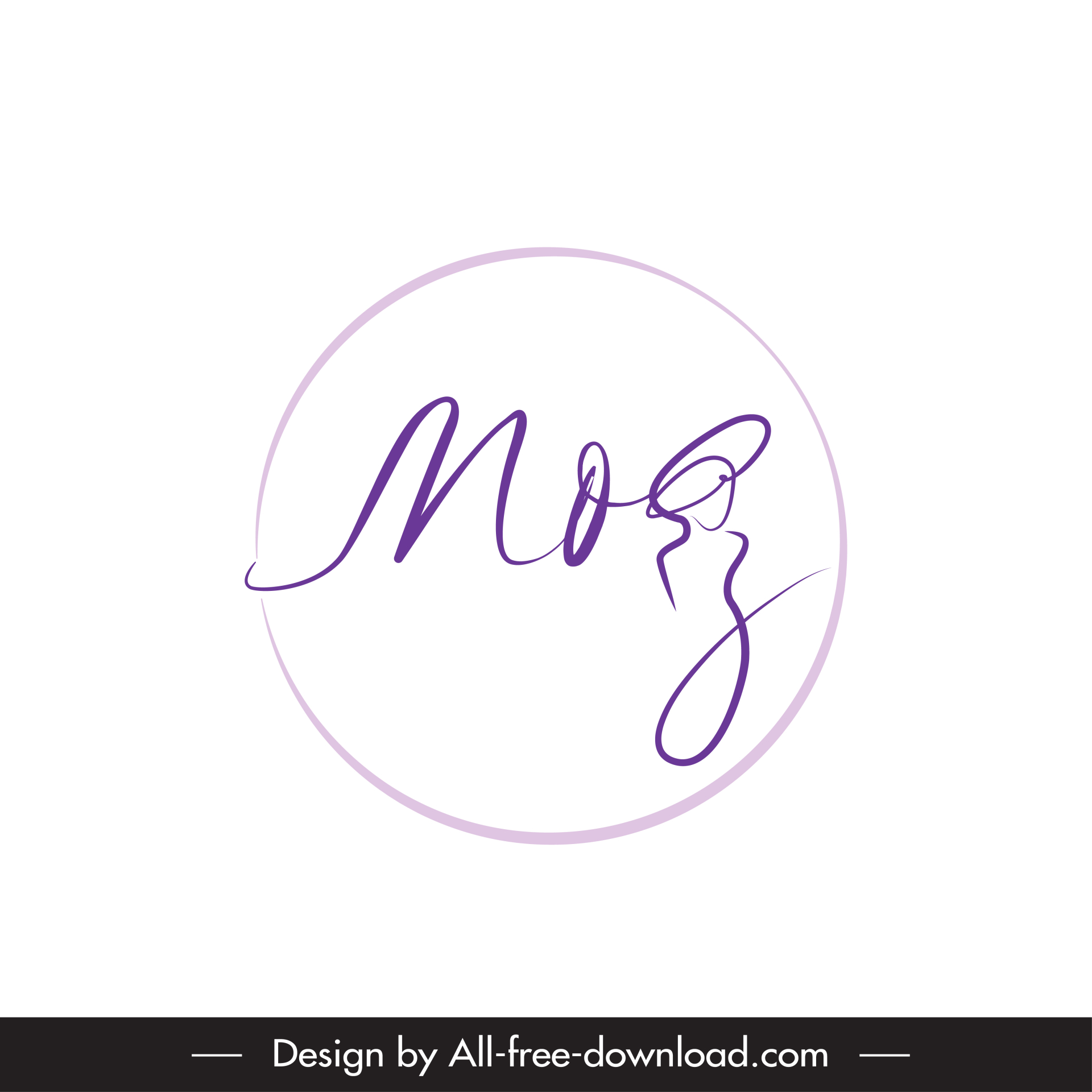 logo mog signature template flat handdrawn stylized text circle lady icon sketch