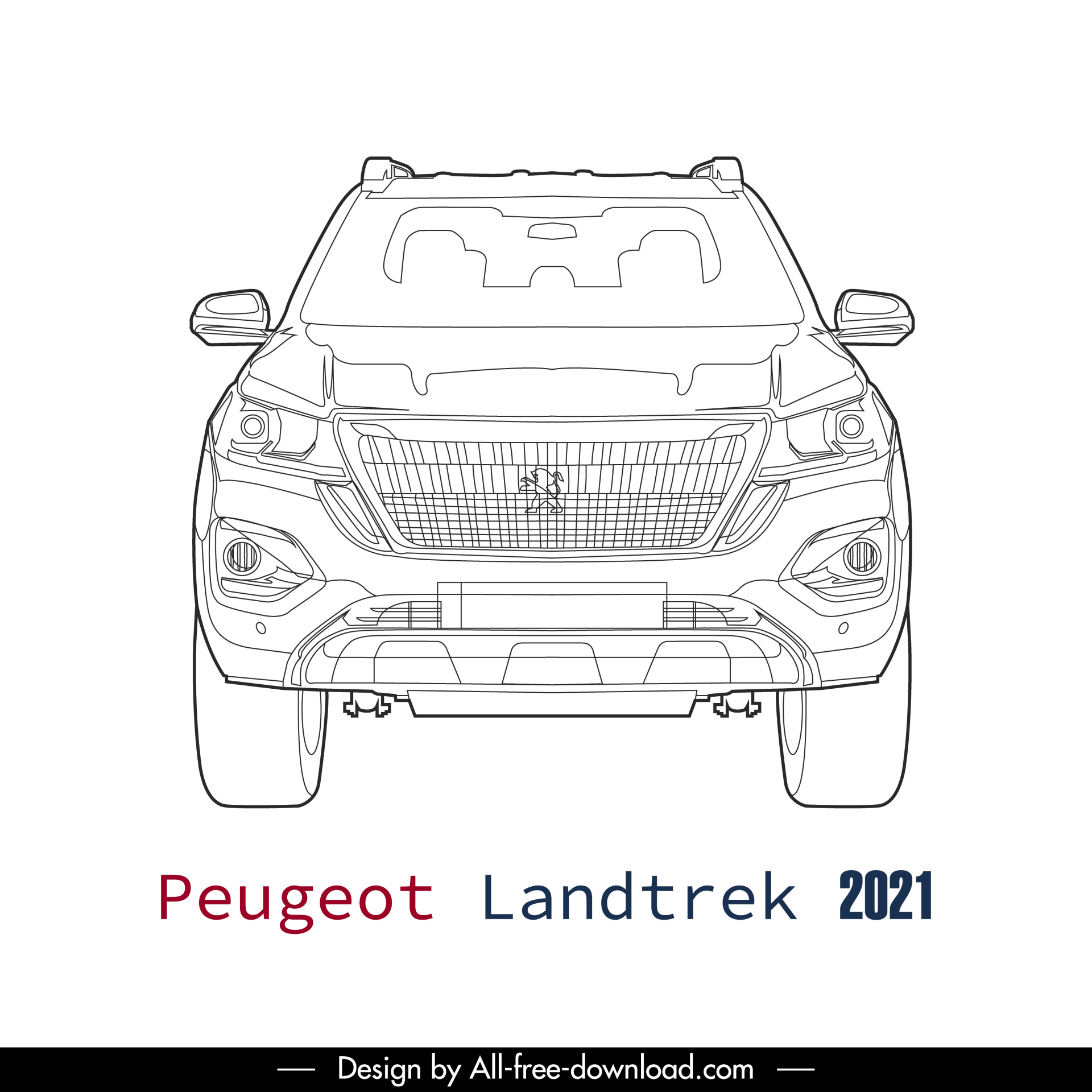 peugeot landtrek 2021 car model icon flat black white handdrawn outline  