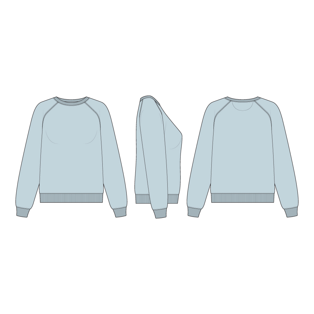 wsh063 womens boat neck sweatshirt template flat handdrawn different views sketch