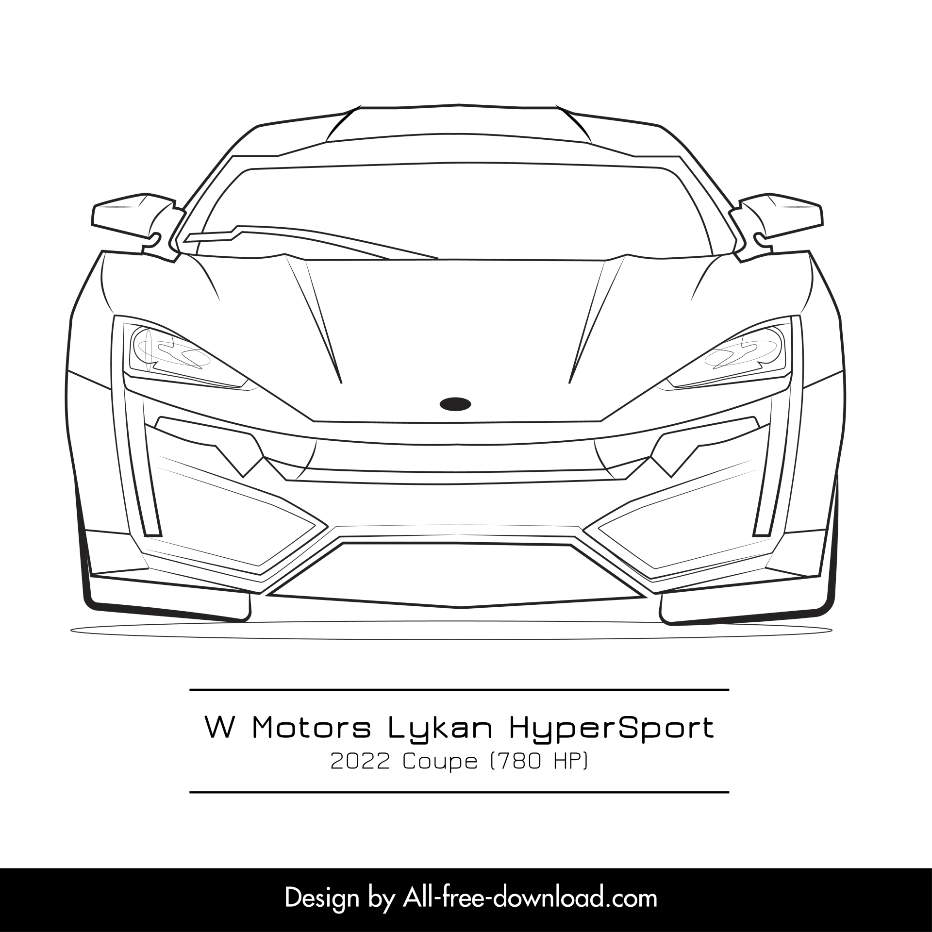 lykan hypersport car template black white handdrawn front view outline 