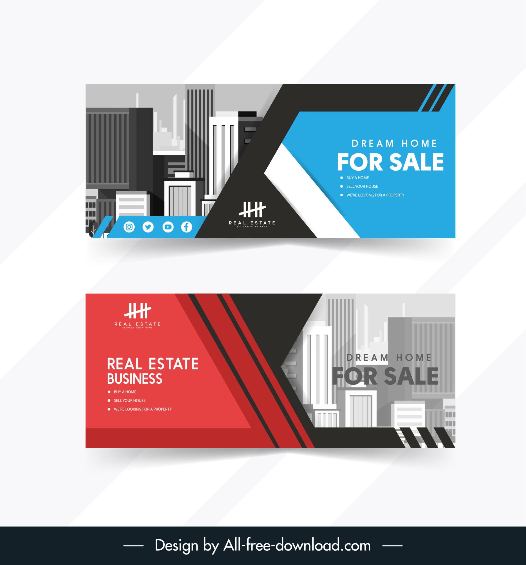 real estate banner templates modern flat design city scene decor