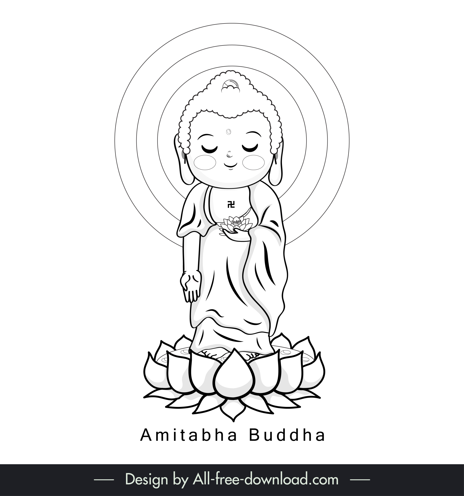 amitabha buddha illustration icon black white handdrawn outline