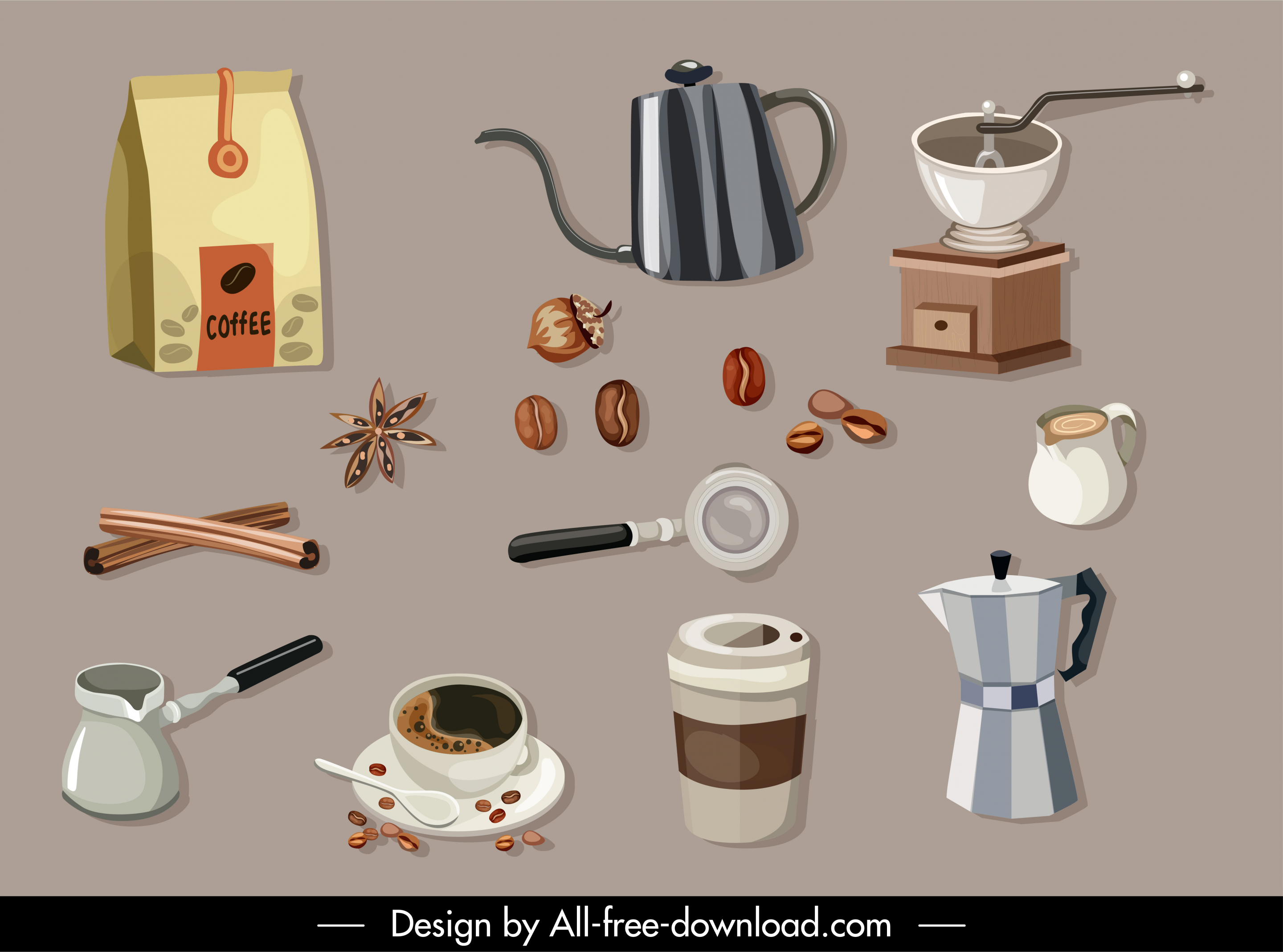 coffee design elements elegant classic symbols sketch