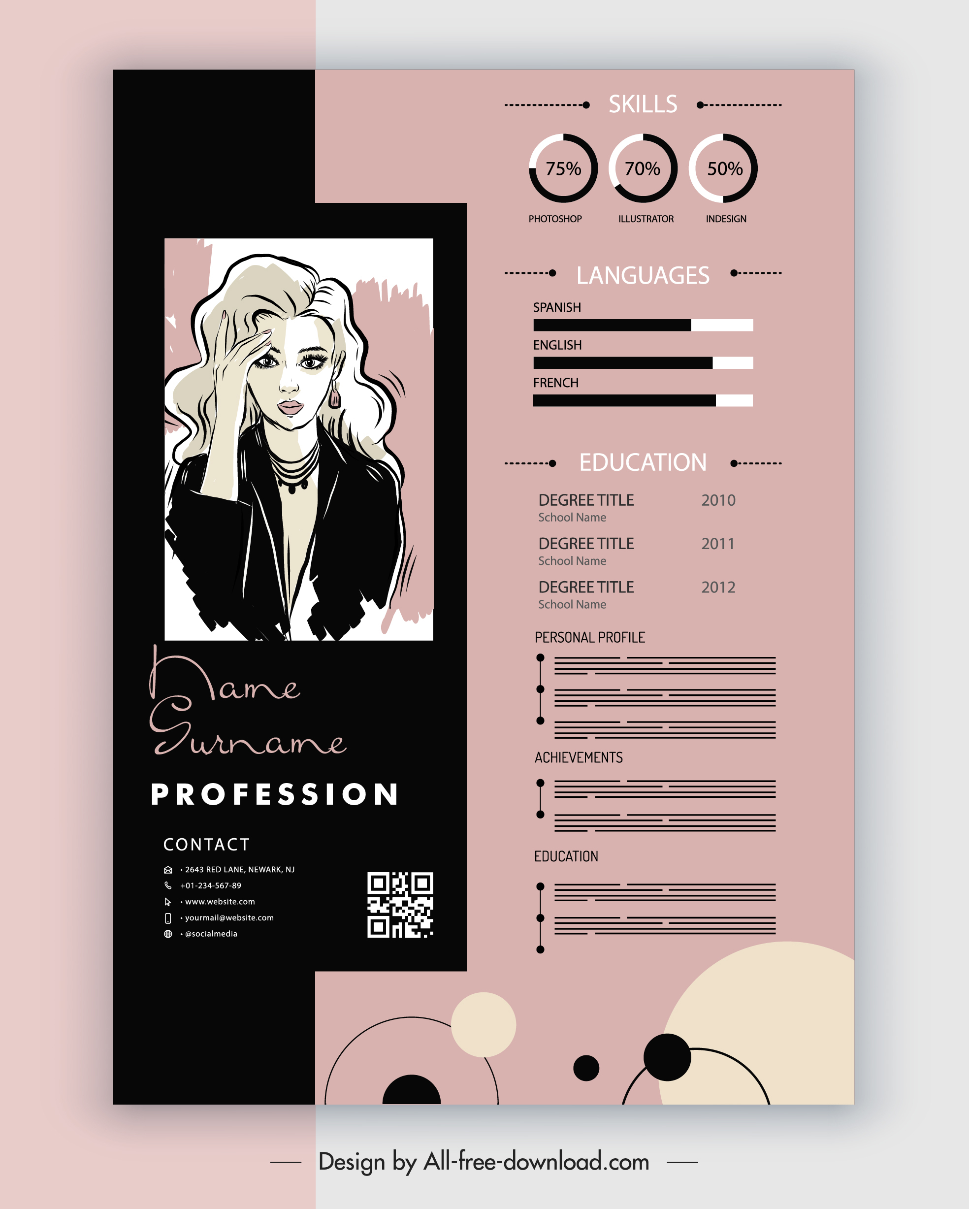 personnel resume template elegant classic handdrawn portrait