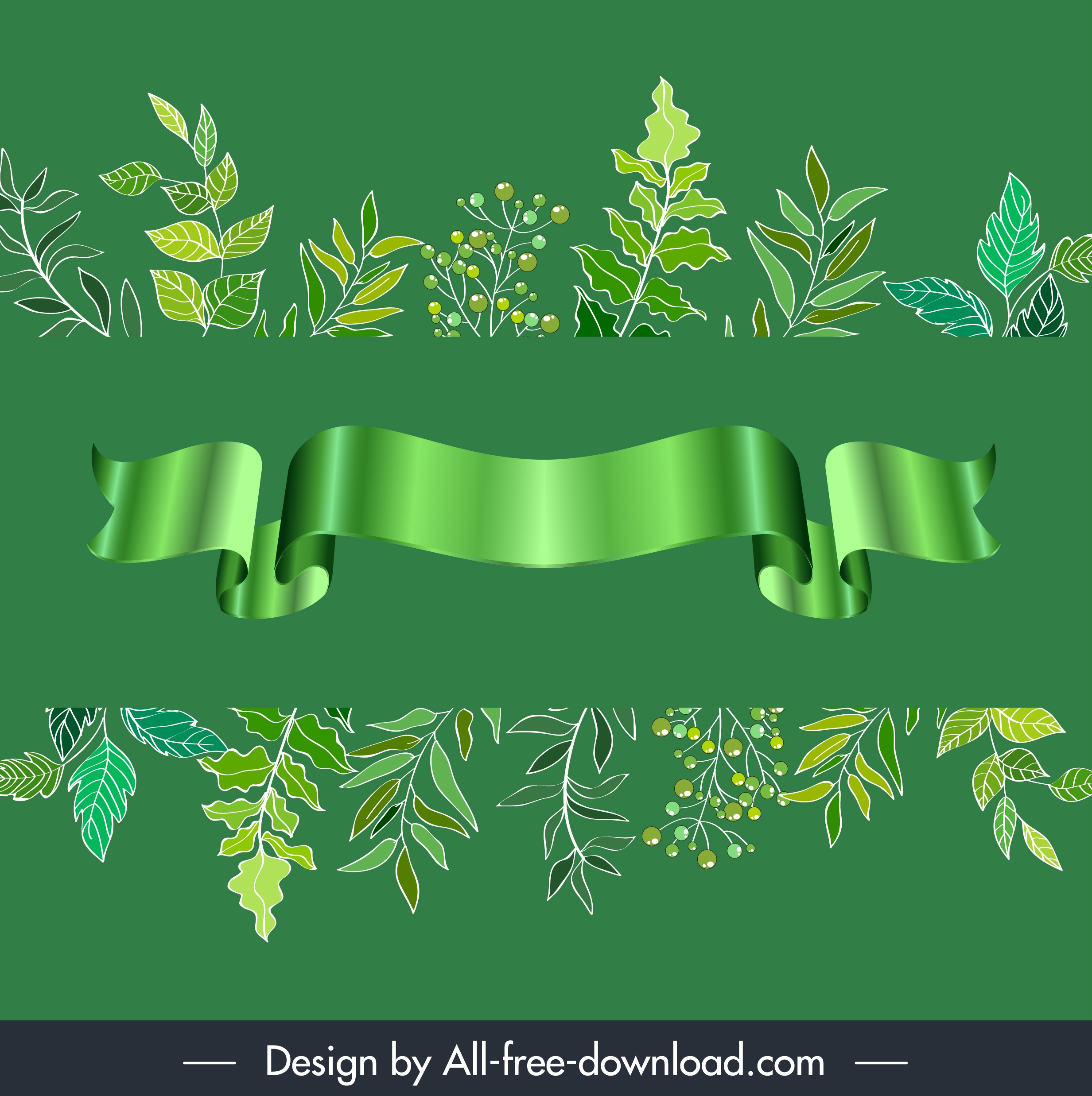 decorative elements green leaves 3d ribbon sketch