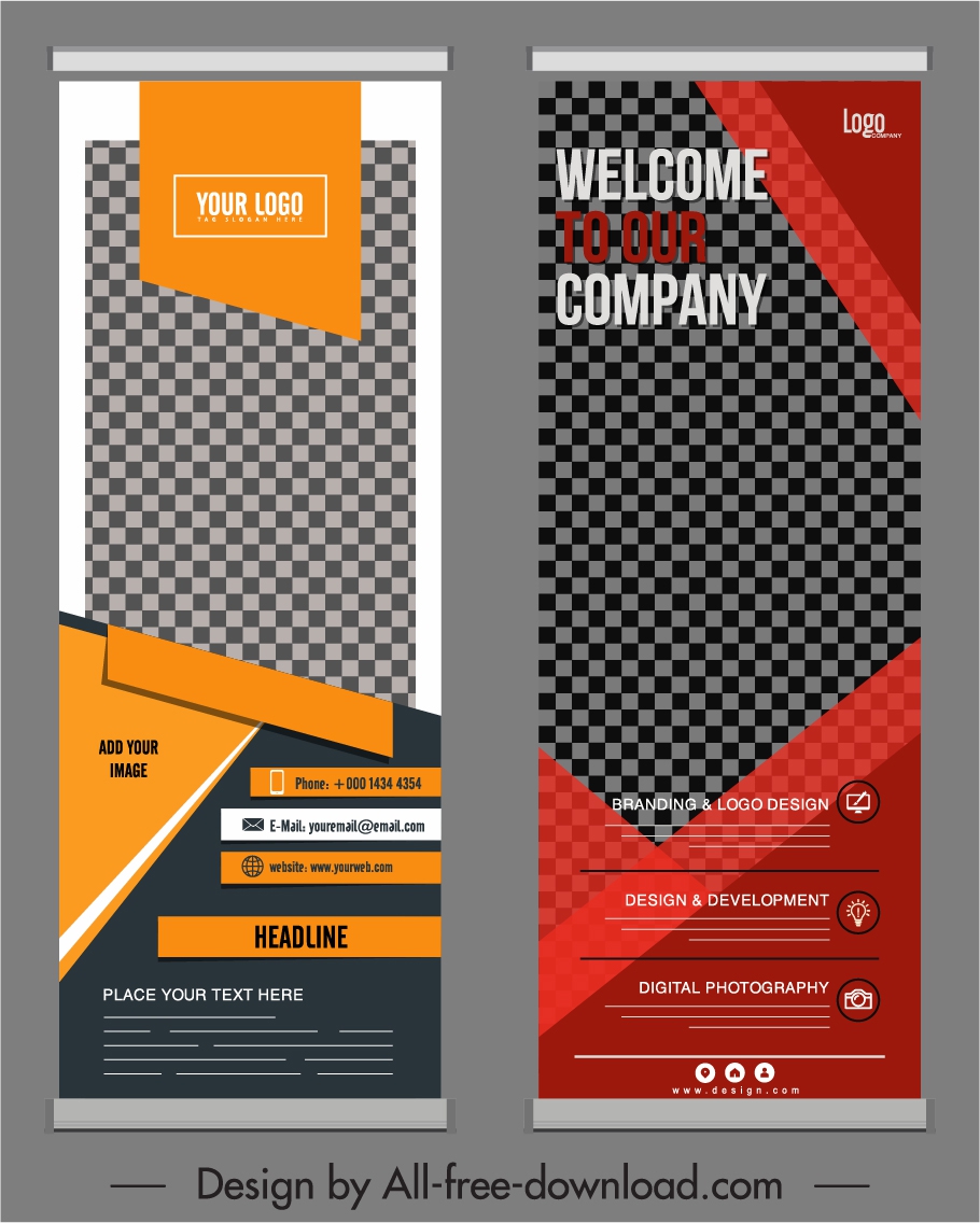 corporate poster template elegant checkered decor modern standee