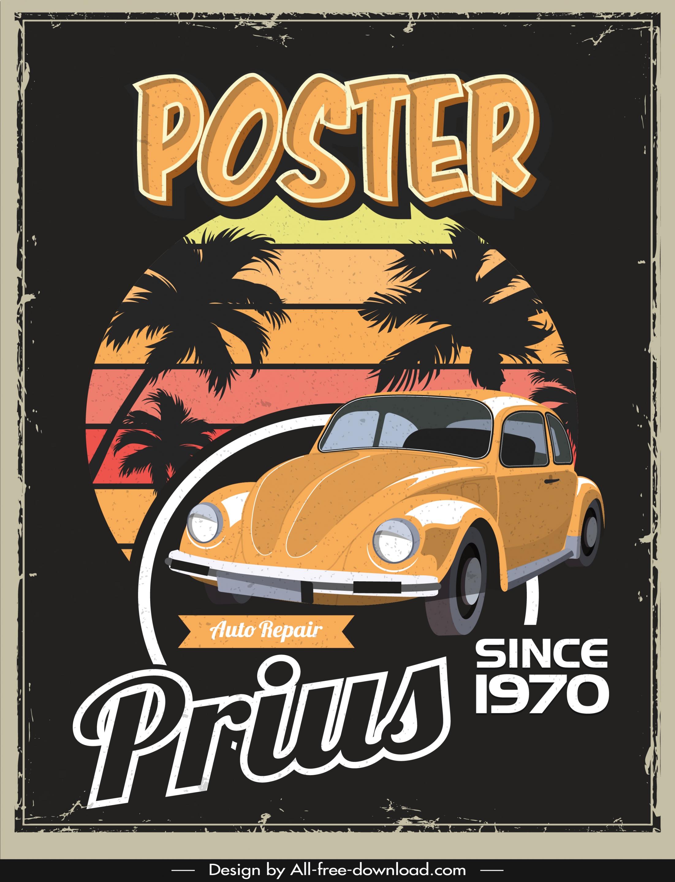 car poster template colorful vintage decor dark design