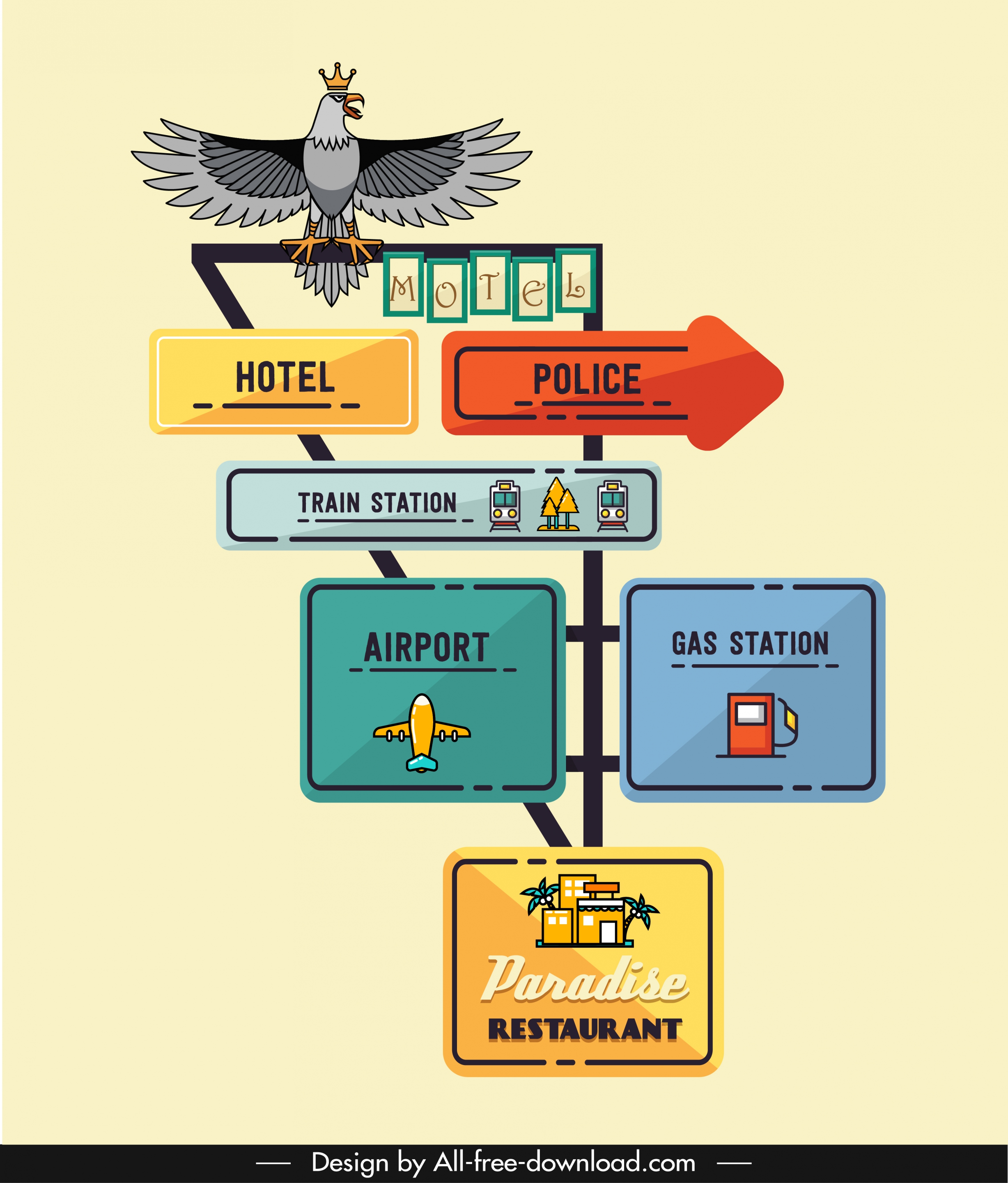 signboard templates retro design geometry eagle shapes