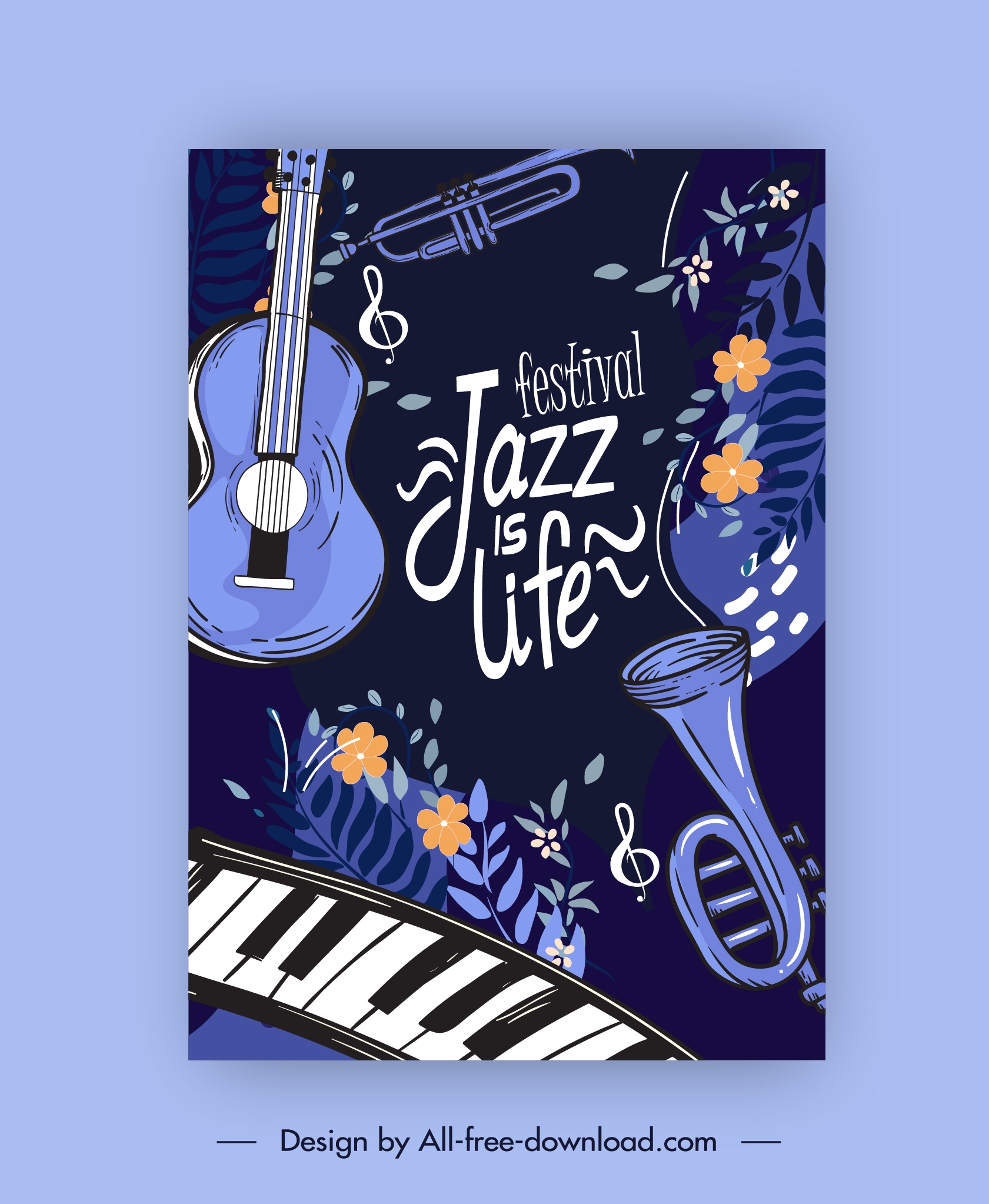 jazz festive banner classic dark instruments flora decor