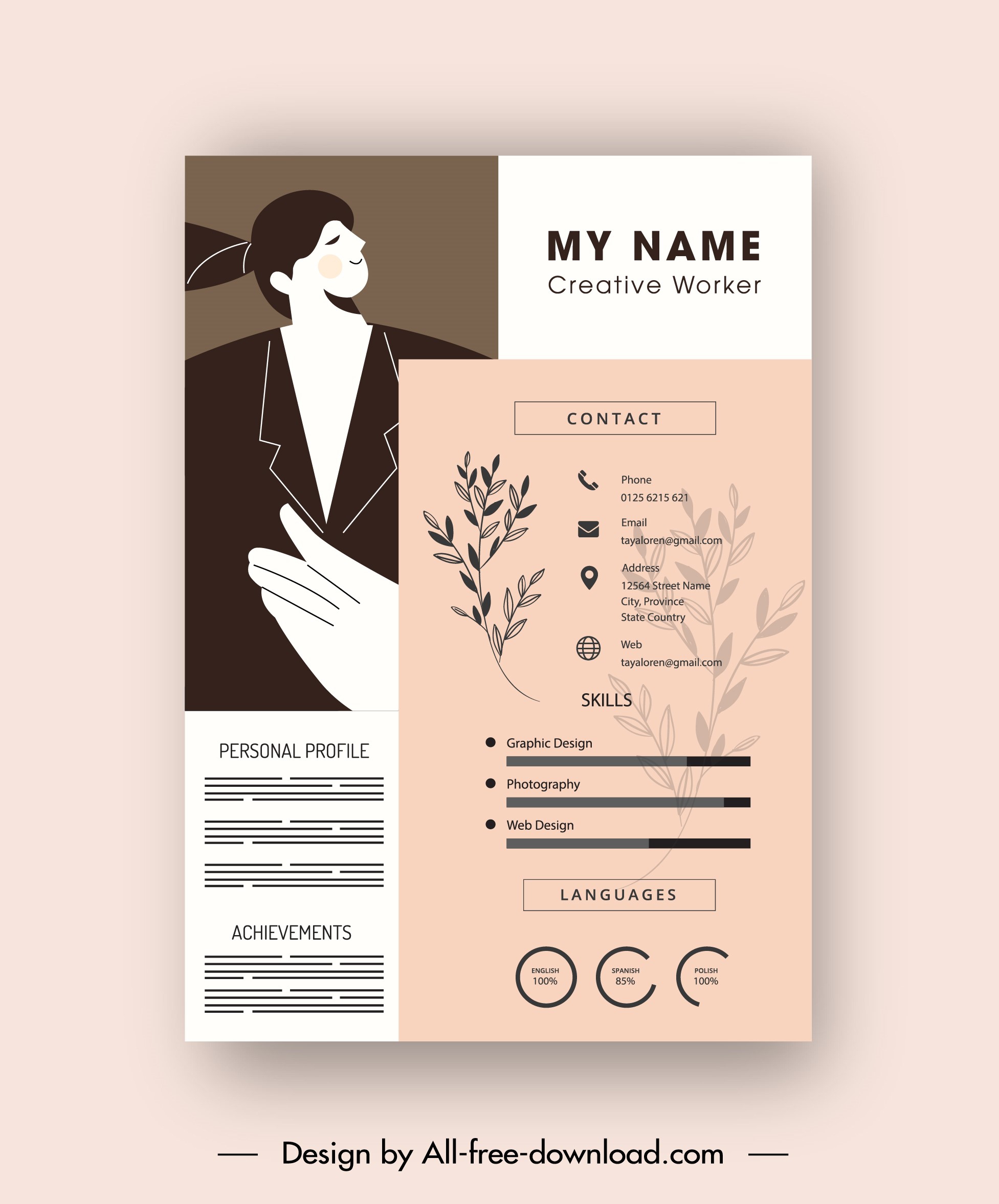 resume template classic design blurred leaf decor