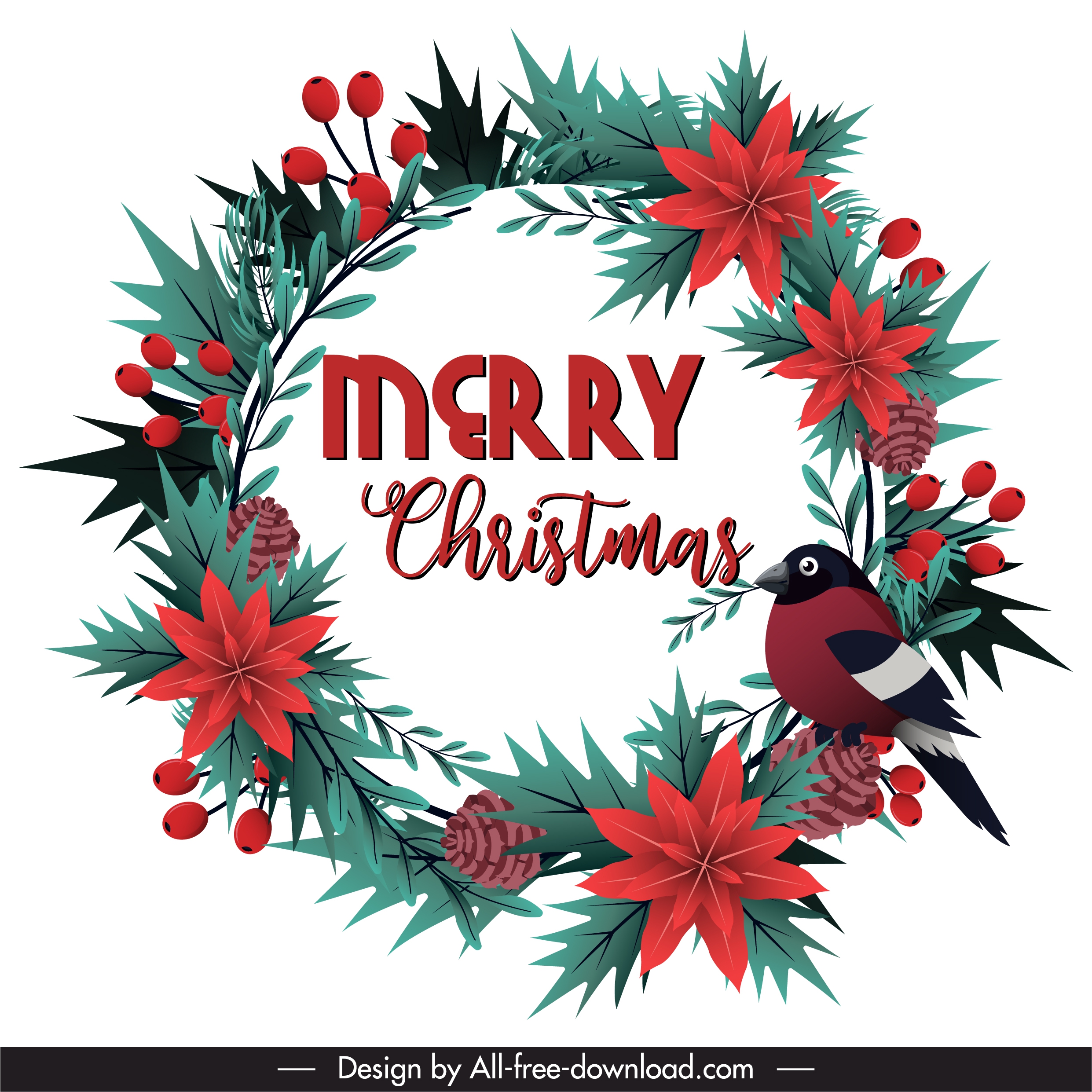 christmas wreath template colorful floral pine bird decor