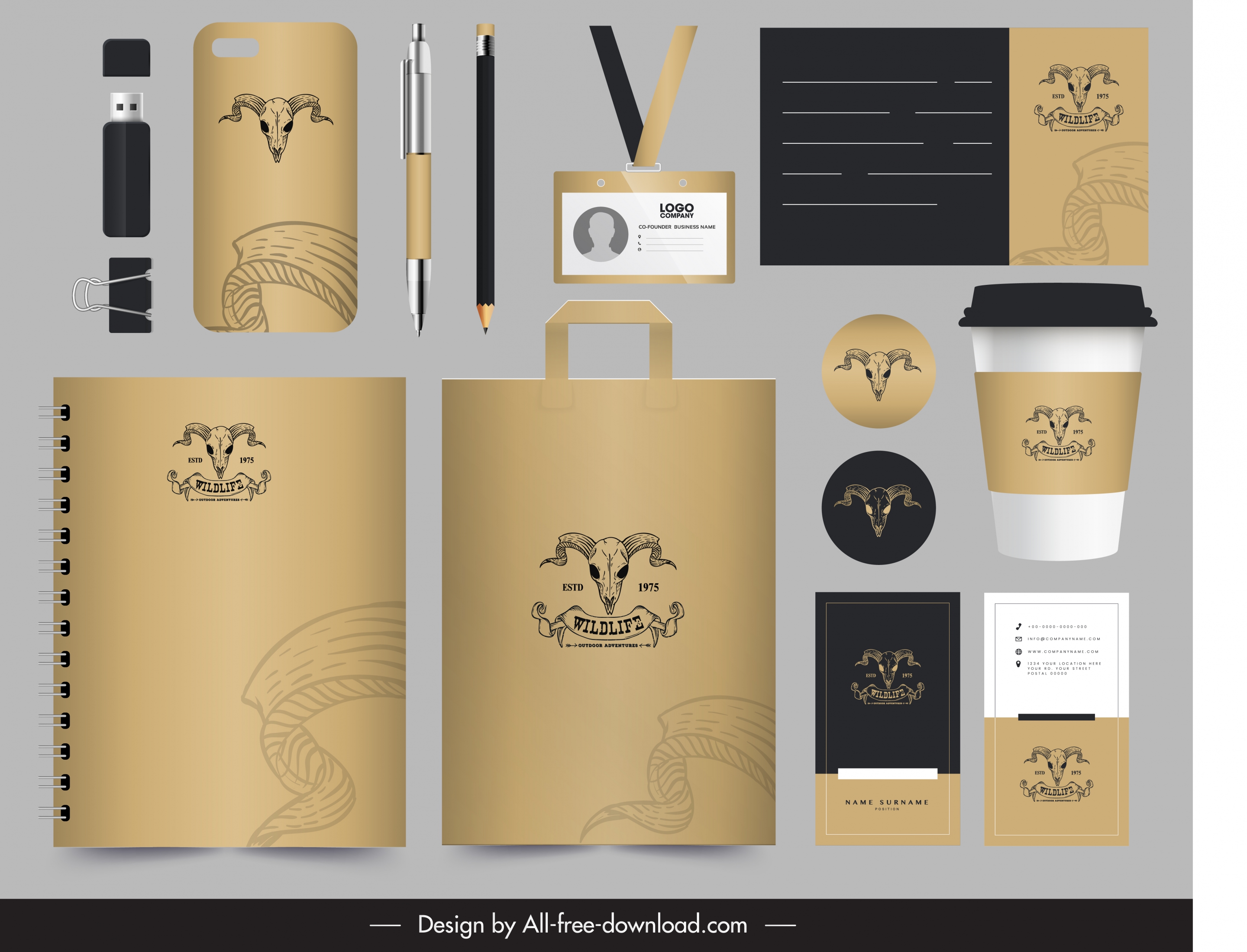 branding identity sets classic bull skull sketch