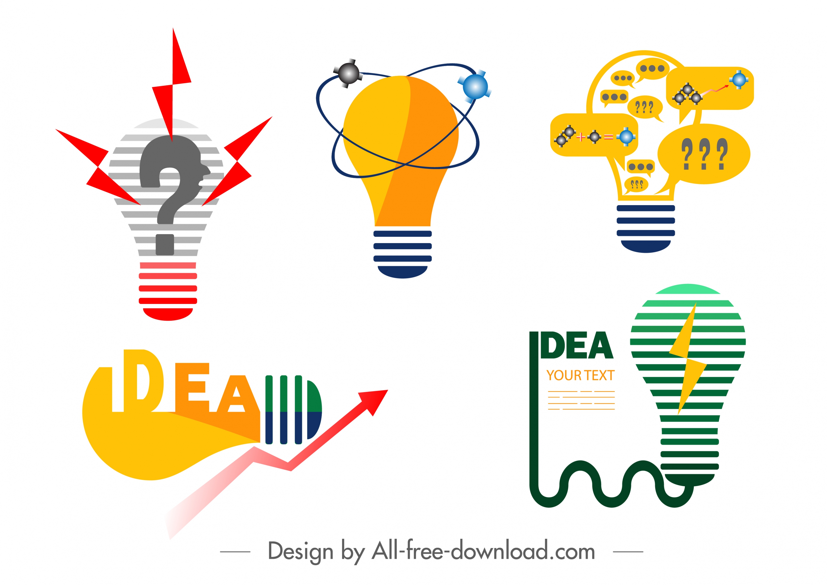 idea concept design elements colored flat lightbulb sketch