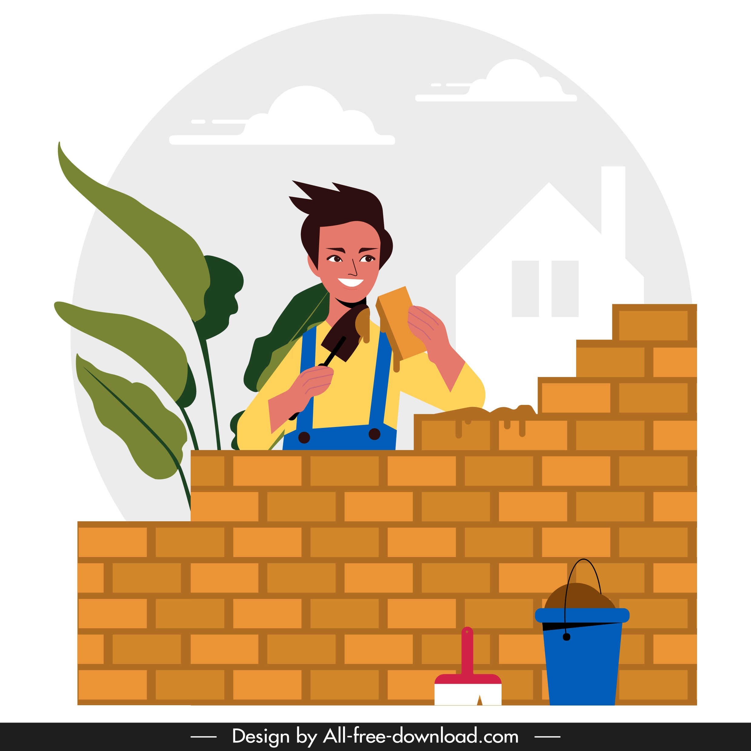 builder work painting colored cartoon design