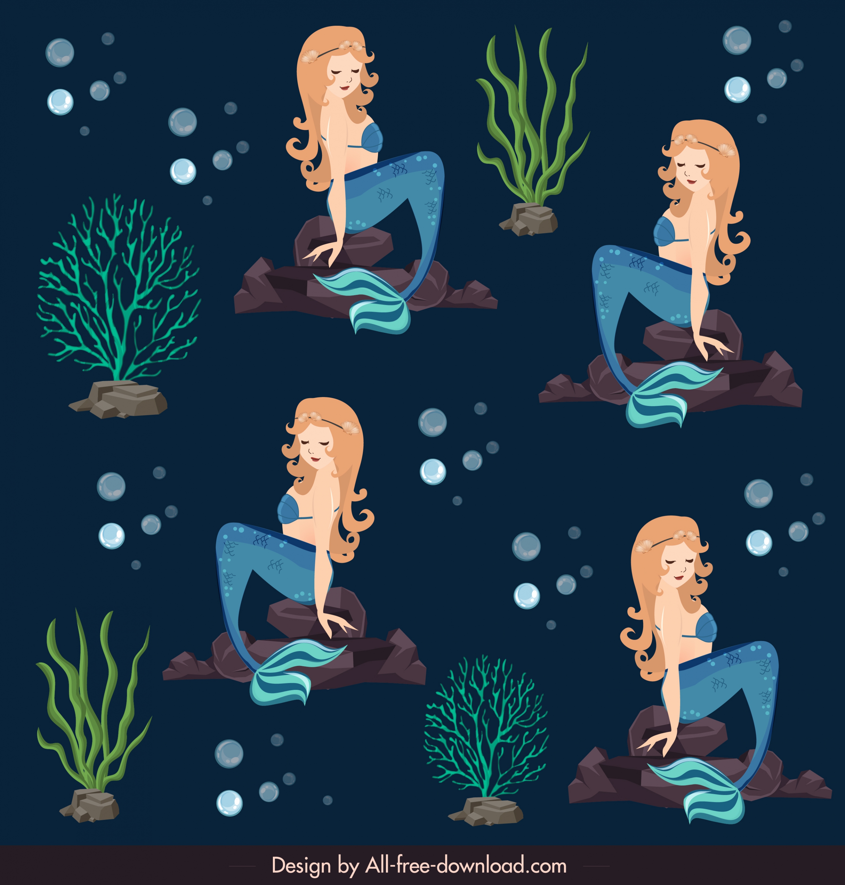 mermaids background colored cartoon characters decor