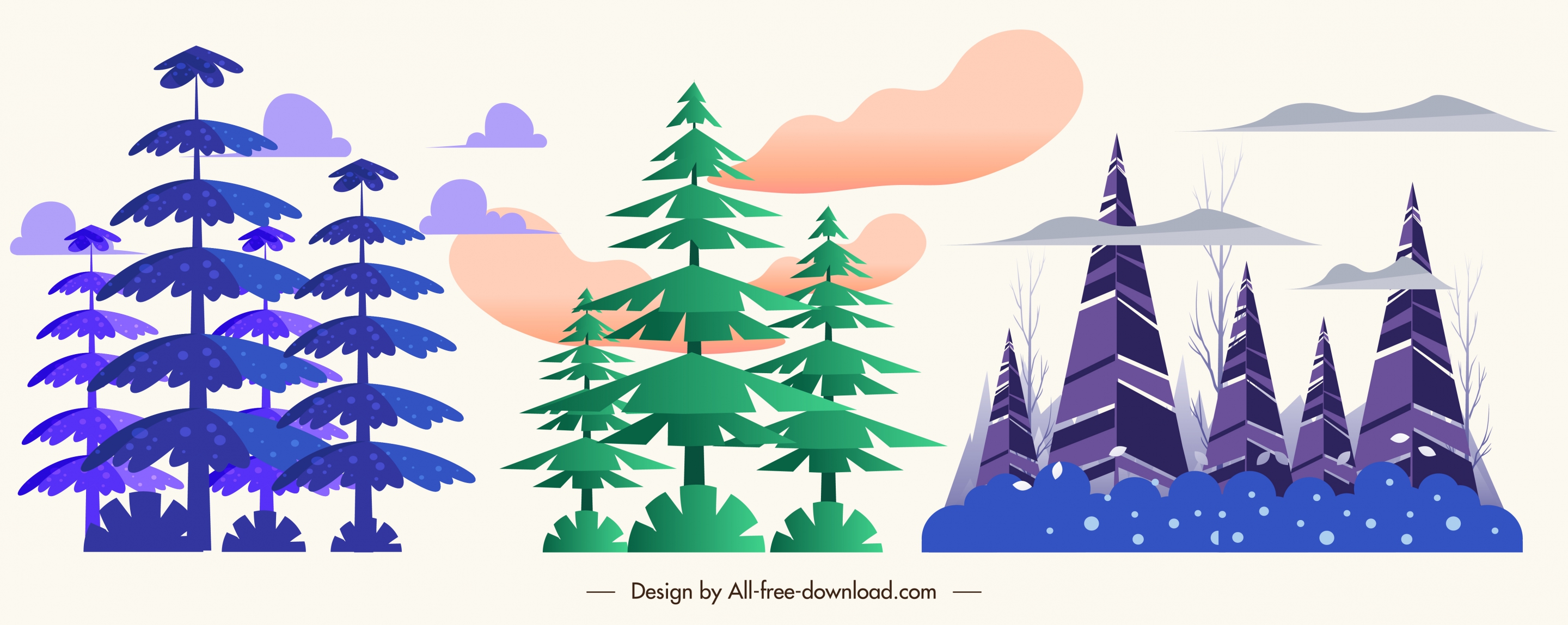 forest trees icons violet green design