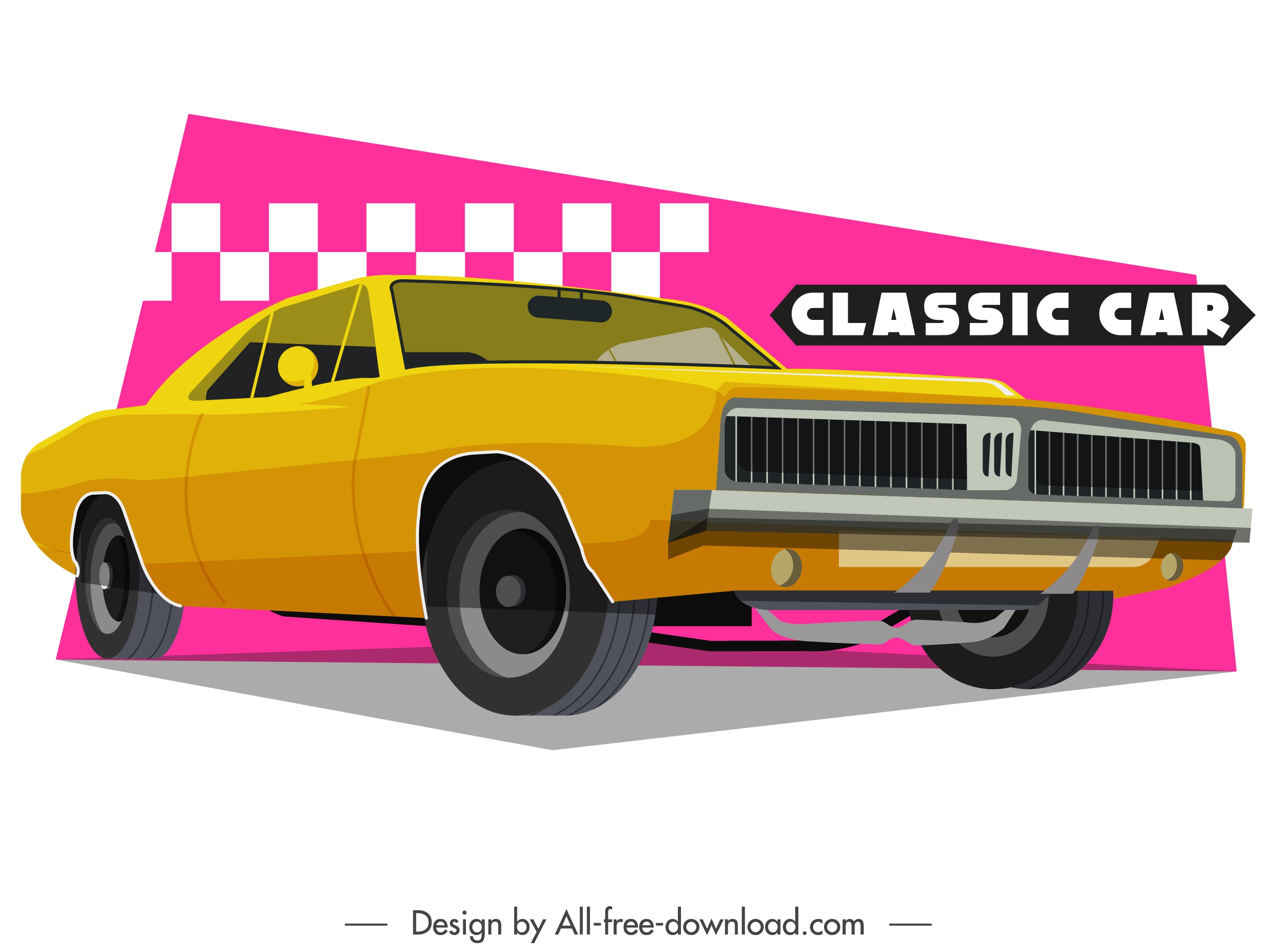 classical car template yellow 3d design