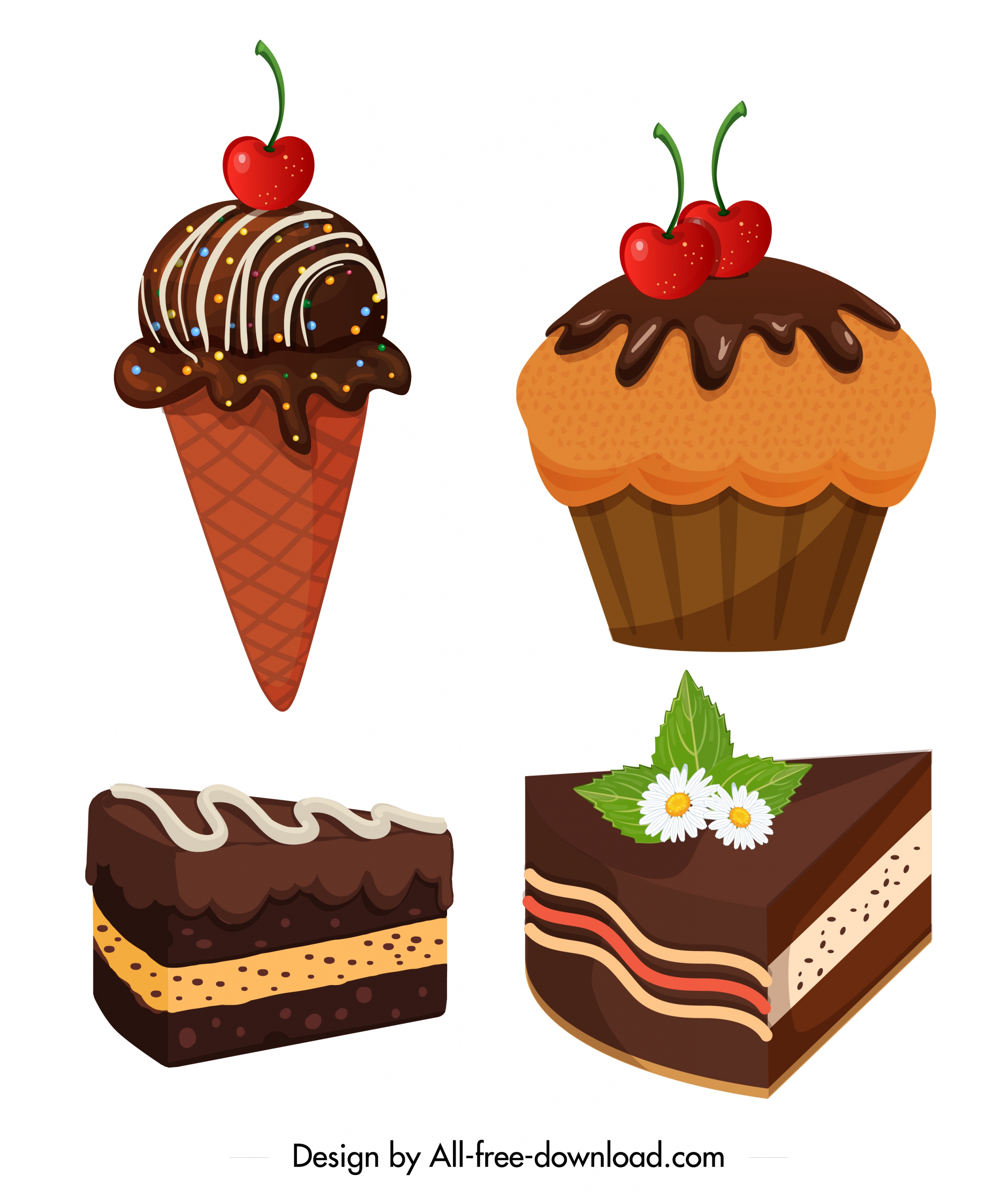 chocolate ice cream cakes icons brown 3d decor