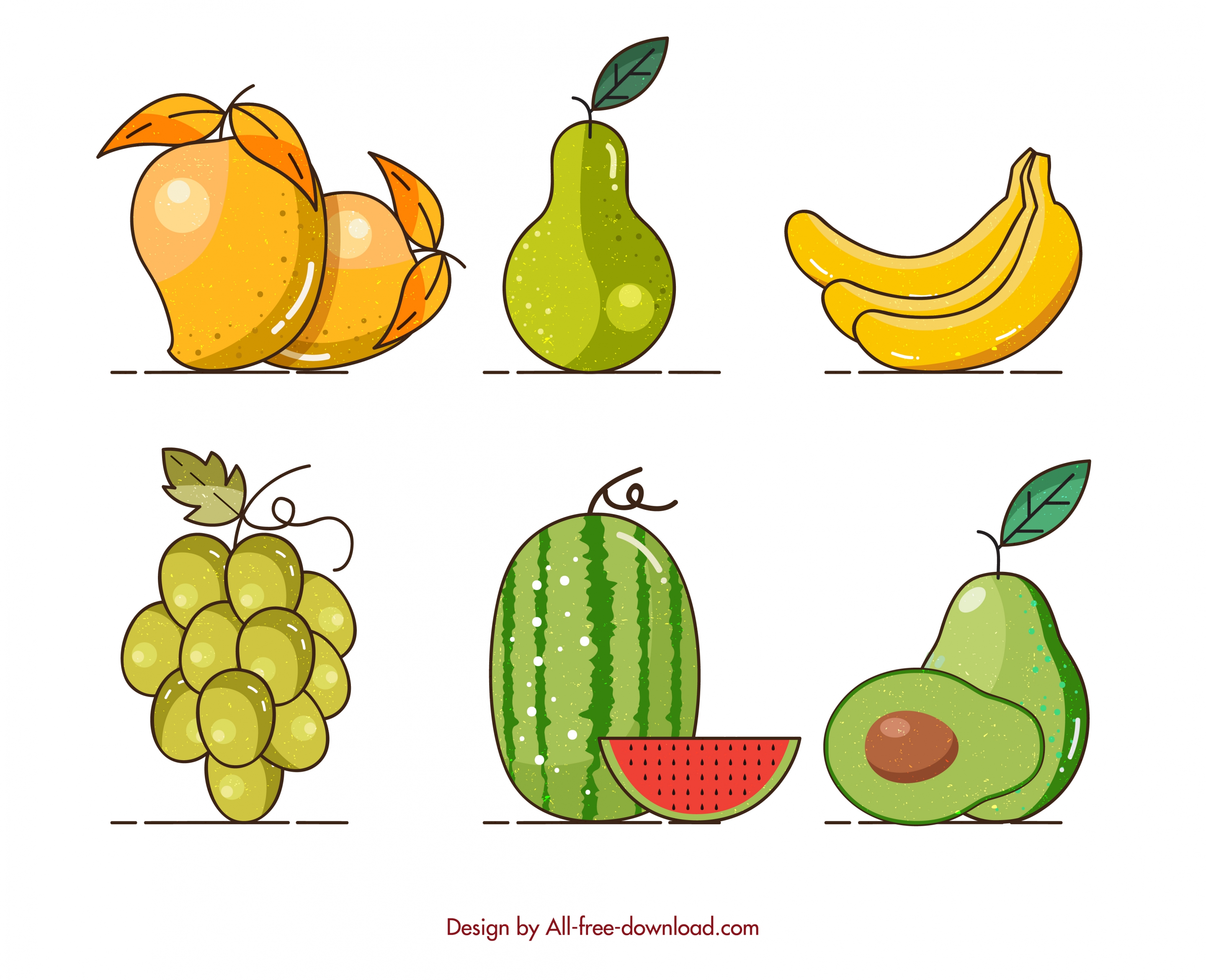 fruits background mango pear banana grapes watermelon avocado