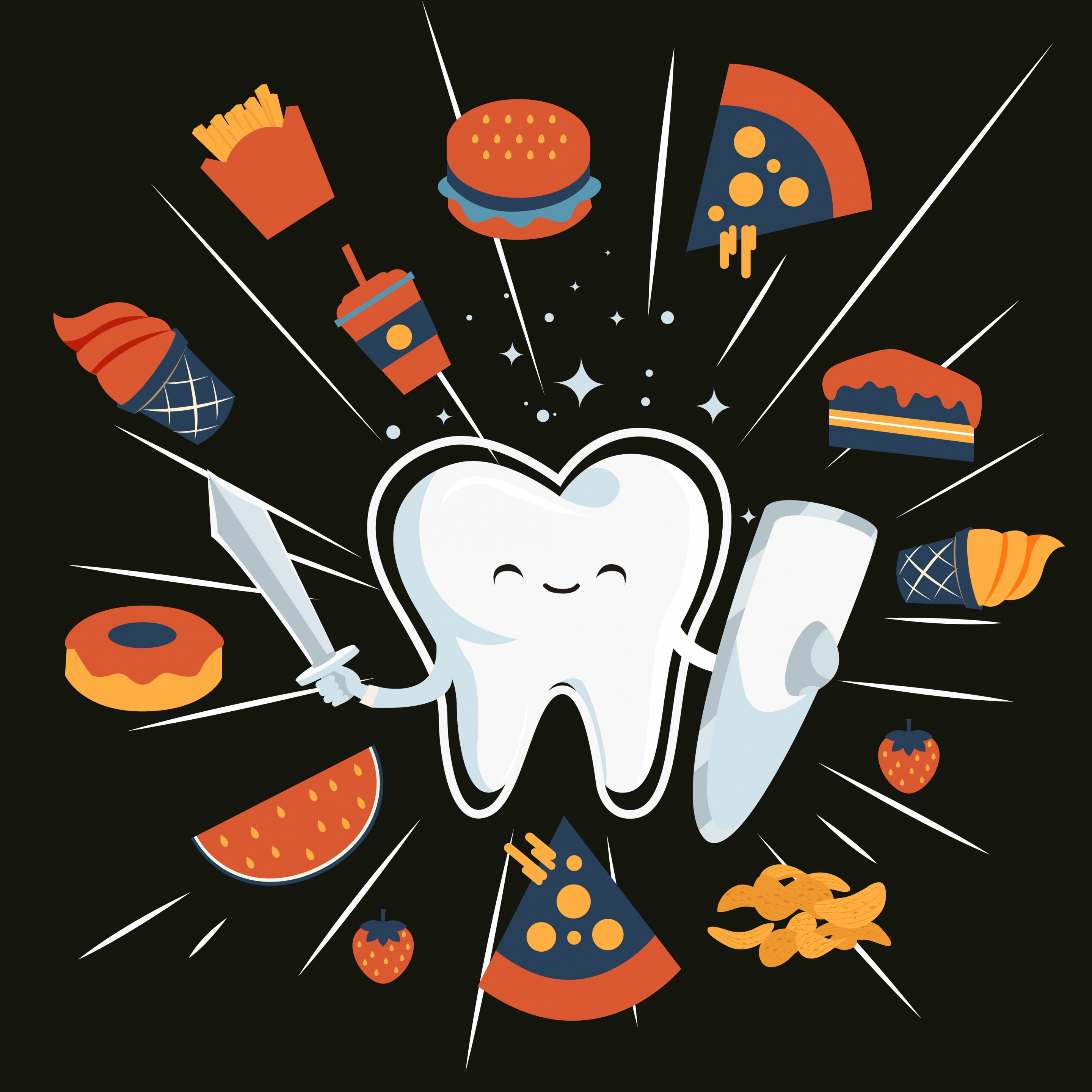 tooth protection banner stylized icons food decor