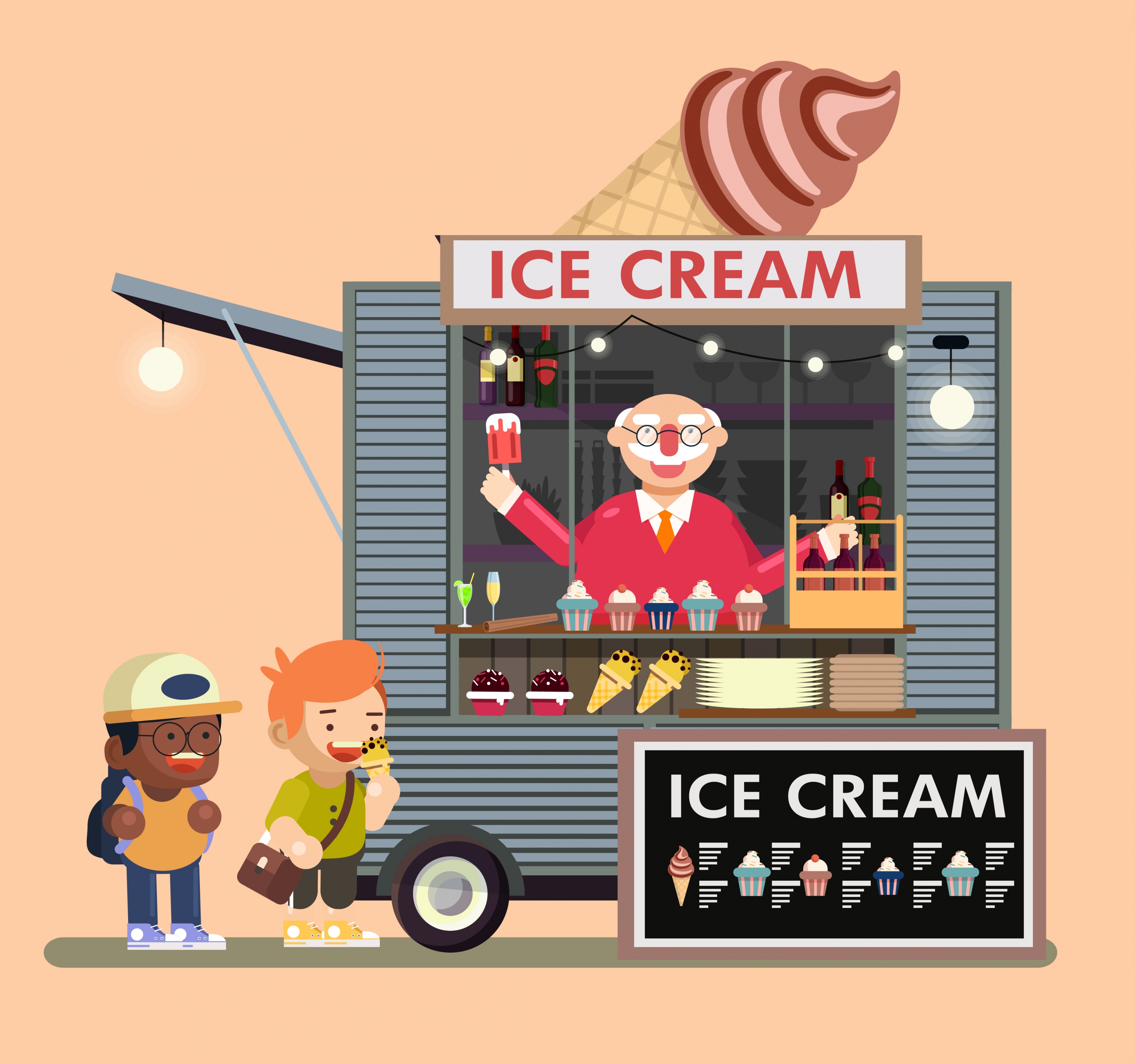 ice cream advertising children mobile booth cartoon design