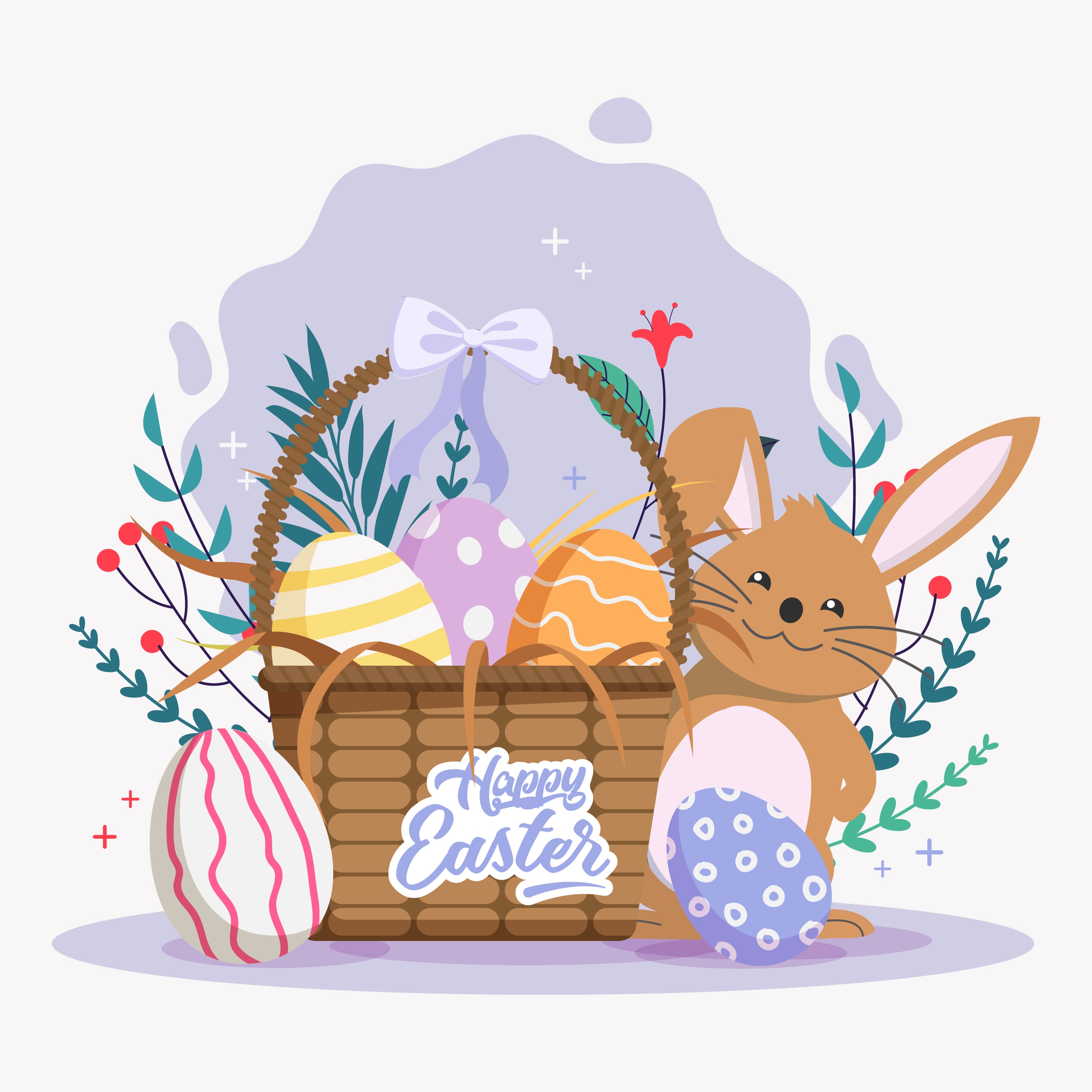 easter banner bunny basket eggs icons classical design